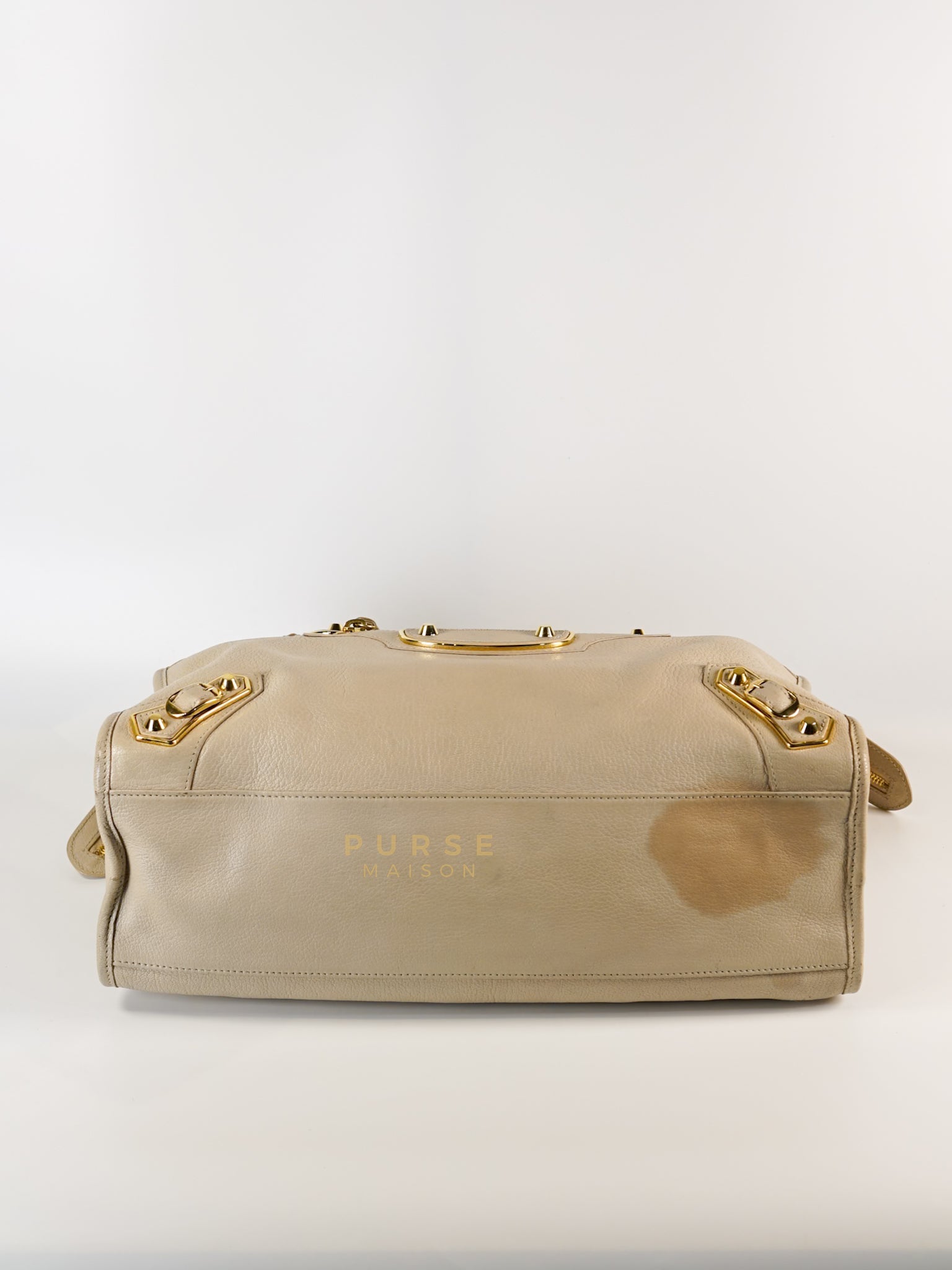 City Metallic Edge Medium in Light Beige and Gold Hardware | Purse Maison Luxury Bags Shop