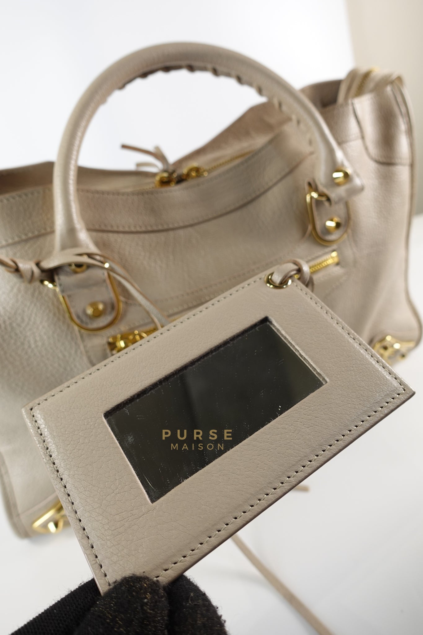 City Metallic Edge Medium in Light Beige and Gold Hardware | Purse Maison Luxury Bags Shop