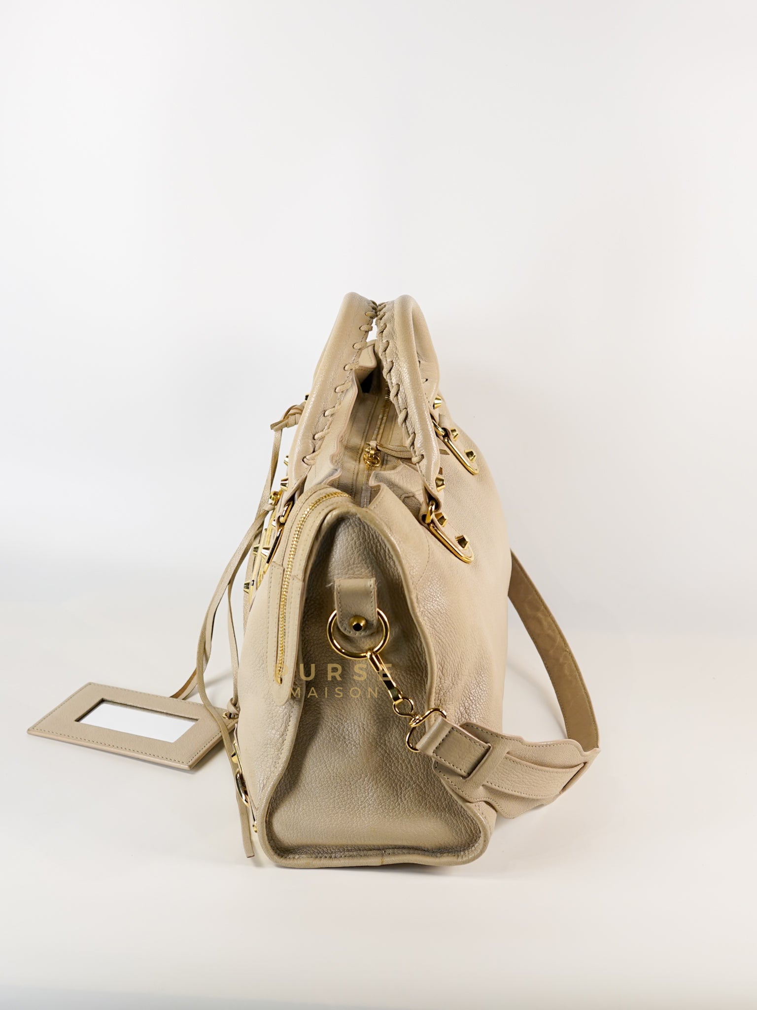 City Metallic Edge Medium in Light Beige and Gold Hardware | Purse Maison Luxury Bags Shop