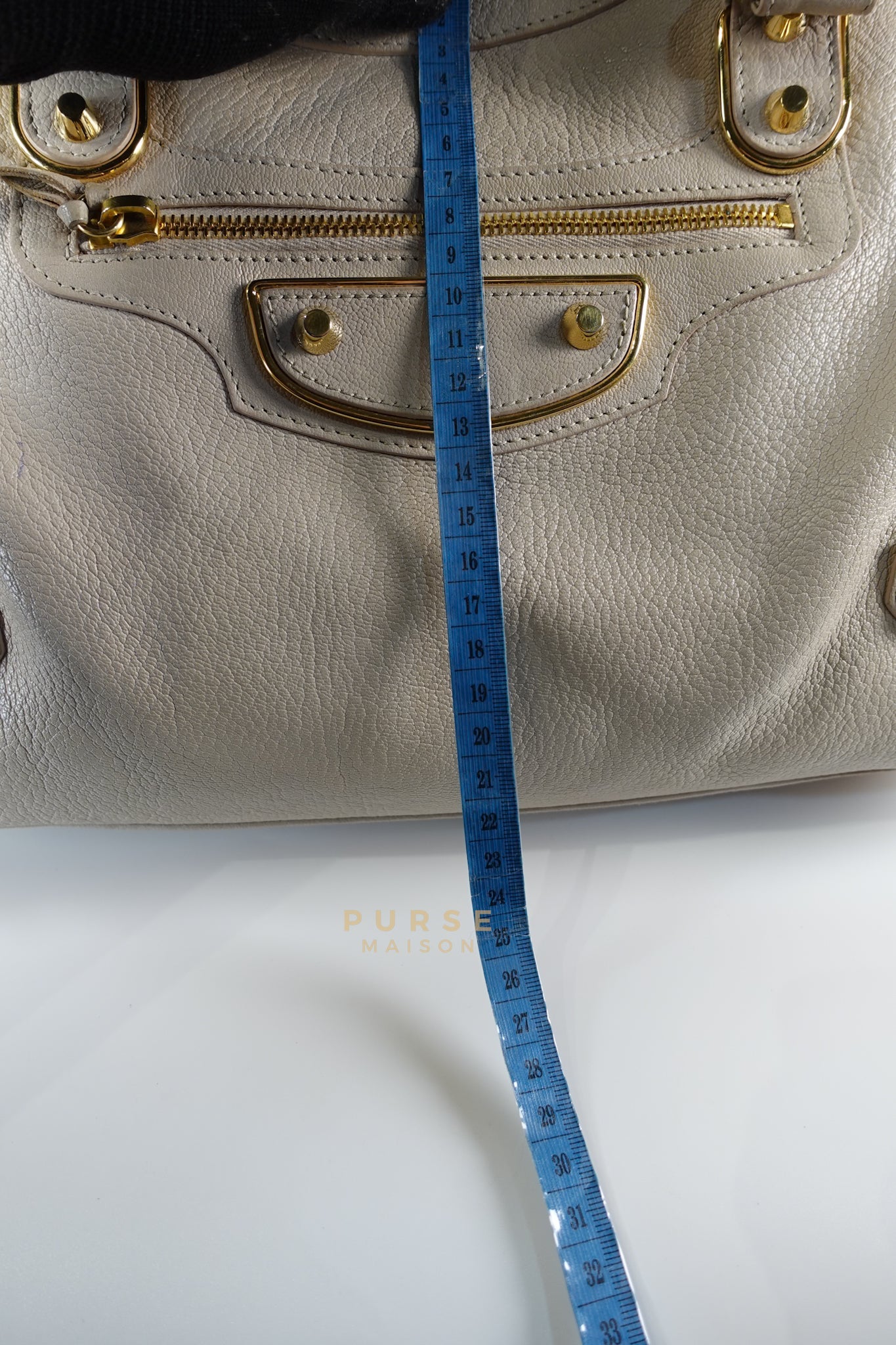 City Metallic Edge Medium in Light Beige and Gold Hardware | Purse Maison Luxury Bags Shop