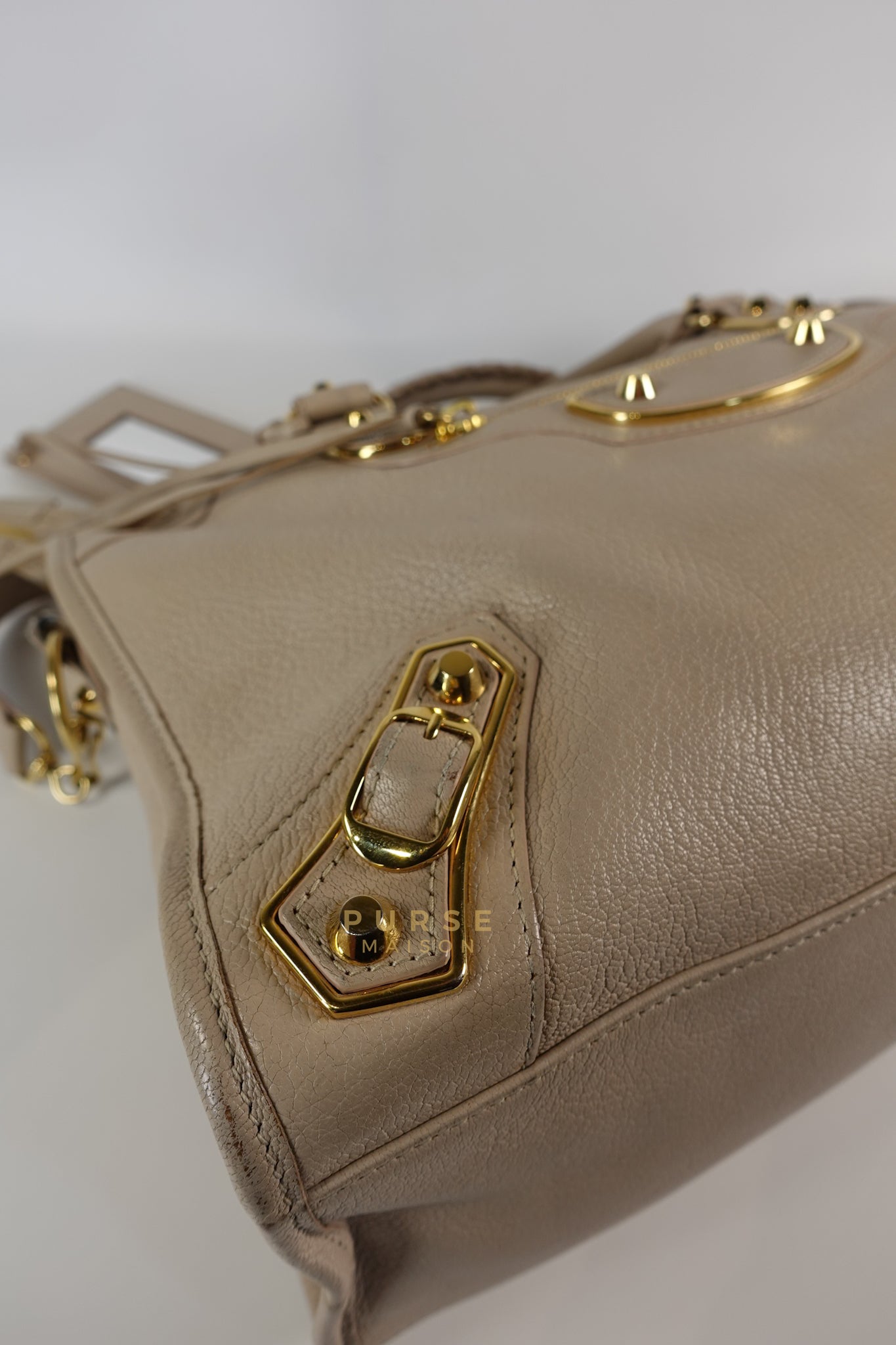 City Metallic Edge Medium in Light Beige and Gold Hardware | Purse Maison Luxury Bags Shop