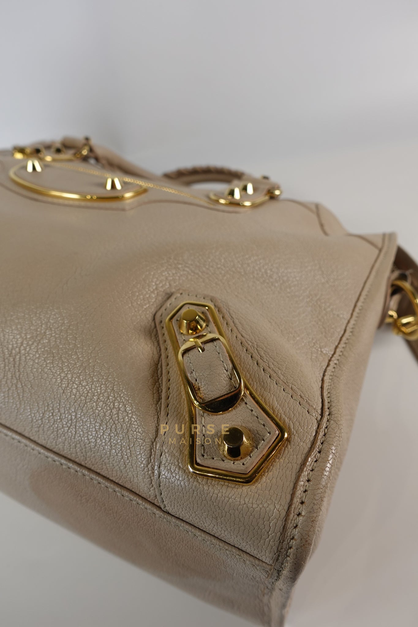 City Metallic Edge Medium in Light Beige and Gold Hardware | Purse Maison Luxury Bags Shop