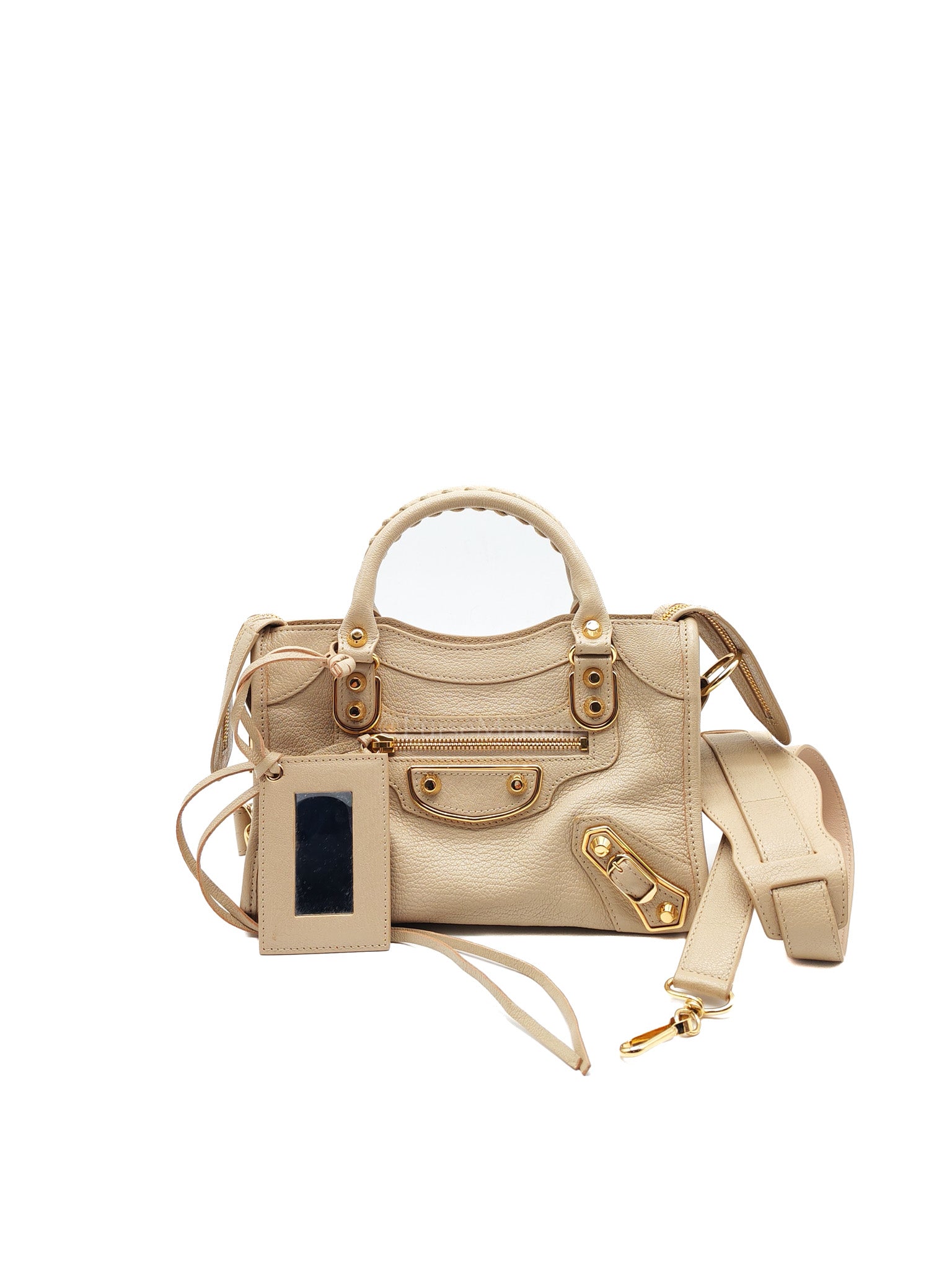 City Metallic Edge Mini in Beige Goatskin Leather and Gold Hardware | Purse Maison Luxury Bags Shop