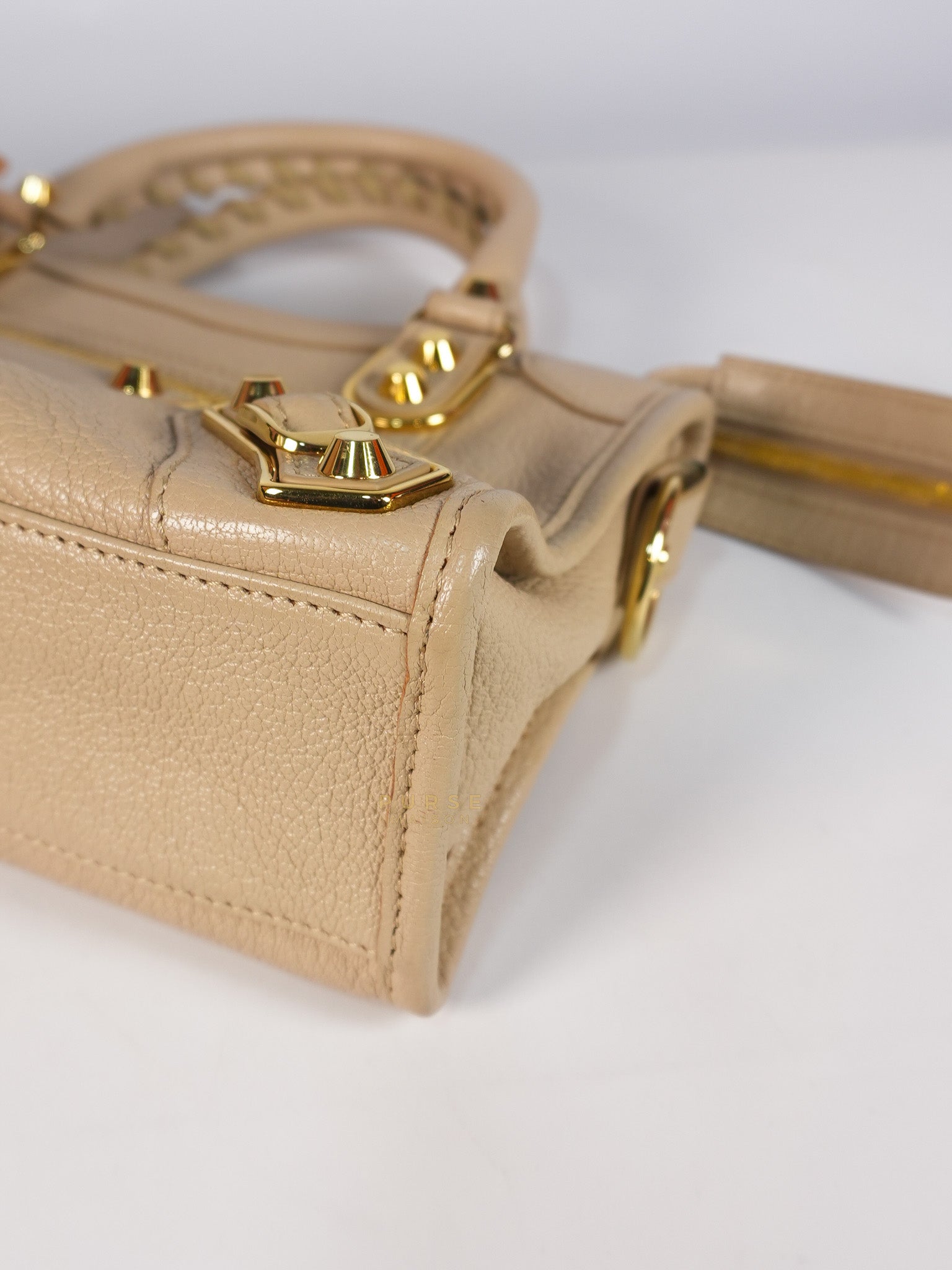 City Metallic Edge Mini in Beige Leather and Gold Hardware | Purse Maison Luxury Bags Shop