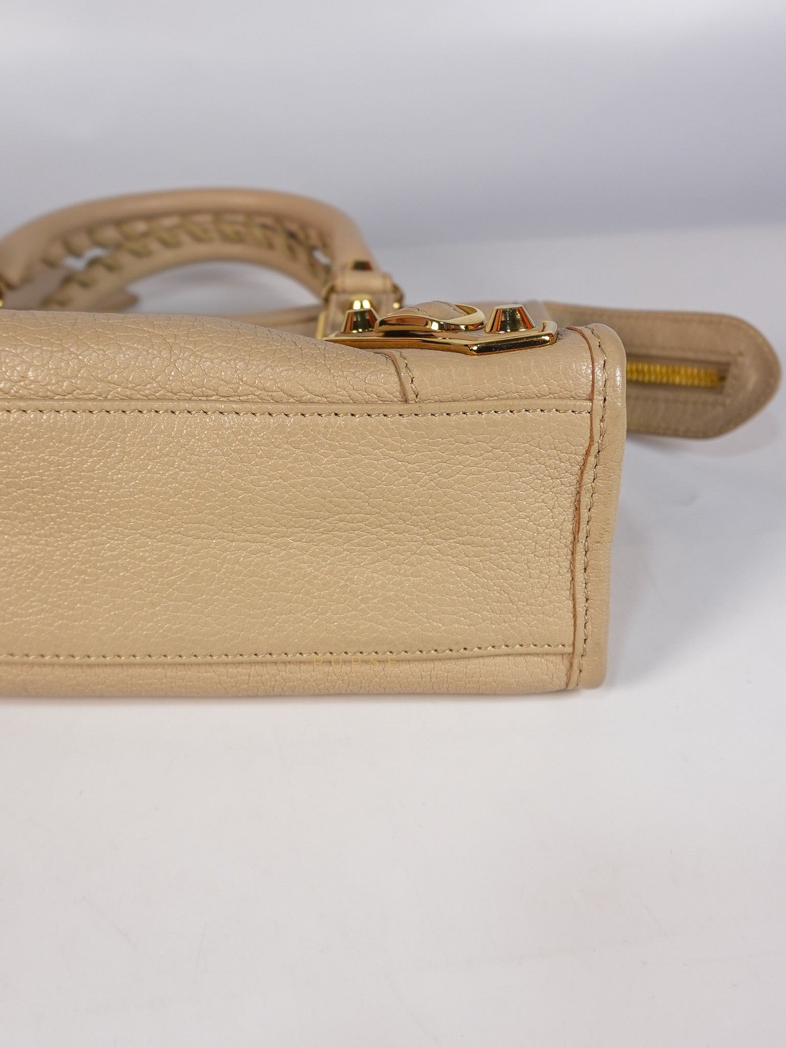 City Metallic Edge Mini in Beige Leather and Gold Hardware | Purse Maison Luxury Bags Shop