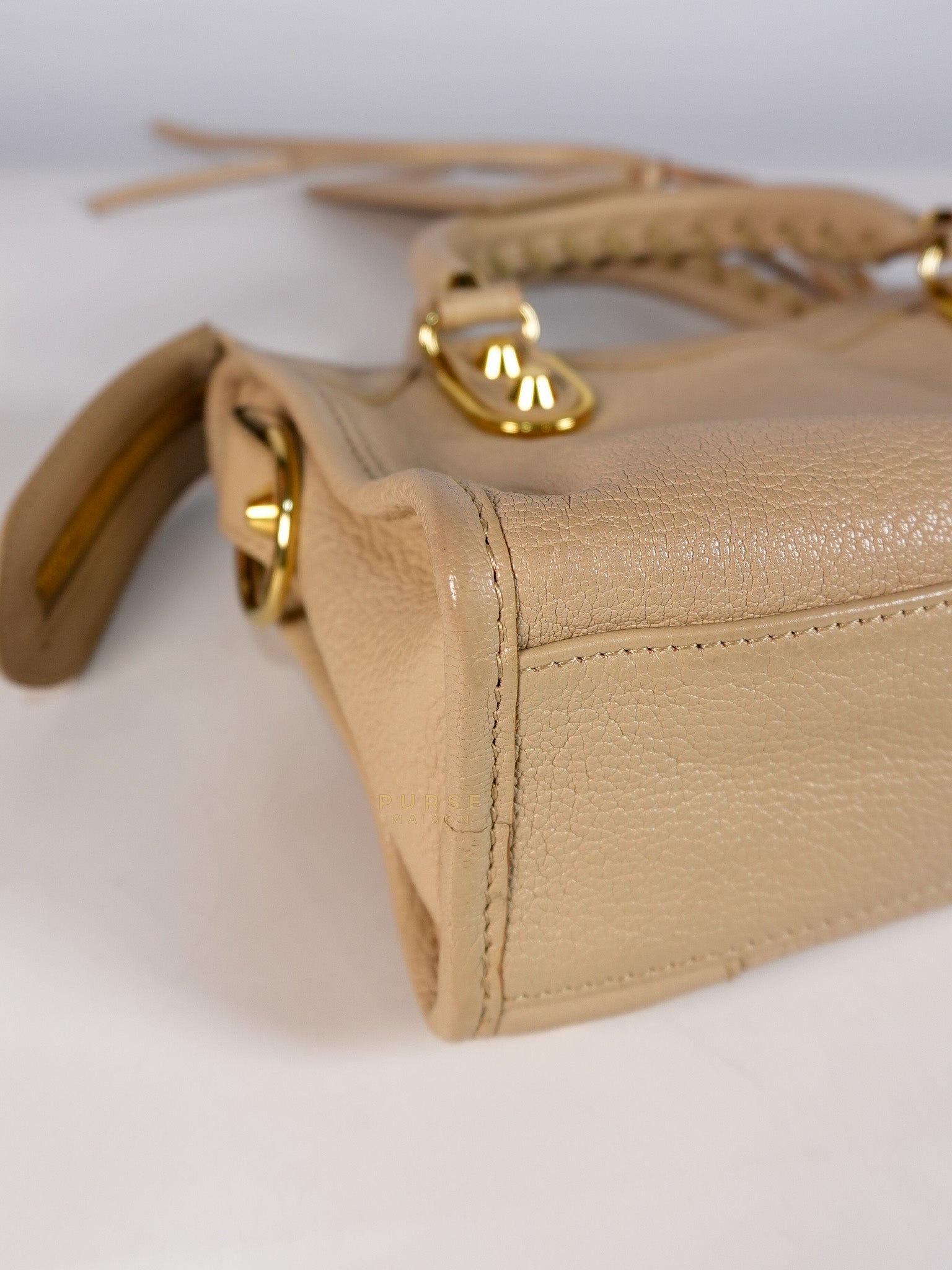 City Metallic Edge Mini in Beige Leather and Gold Hardware | Purse Maison Luxury Bags Shop