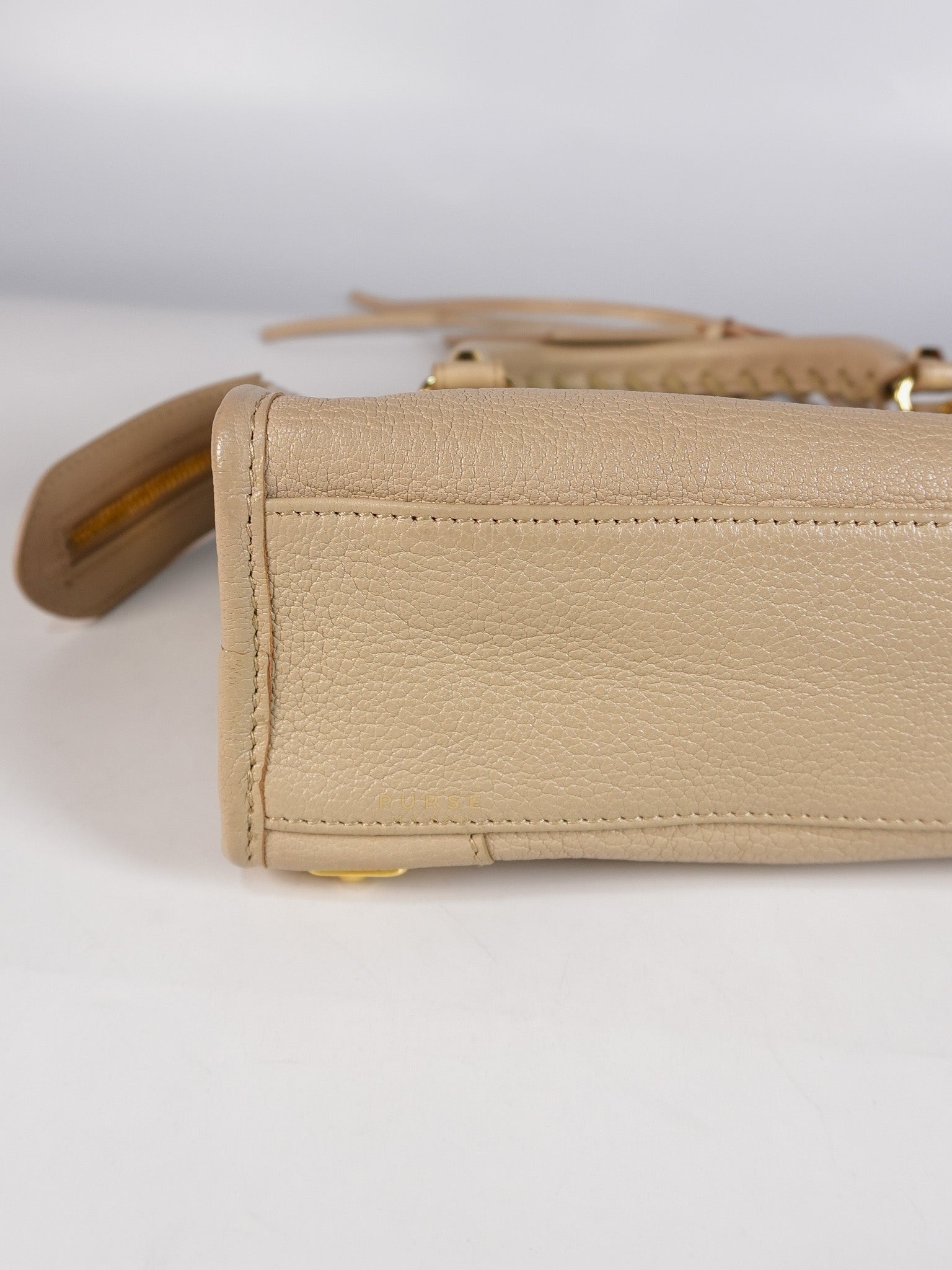 City Metallic Edge Mini in Beige Leather and Gold Hardware | Purse Maison Luxury Bags Shop