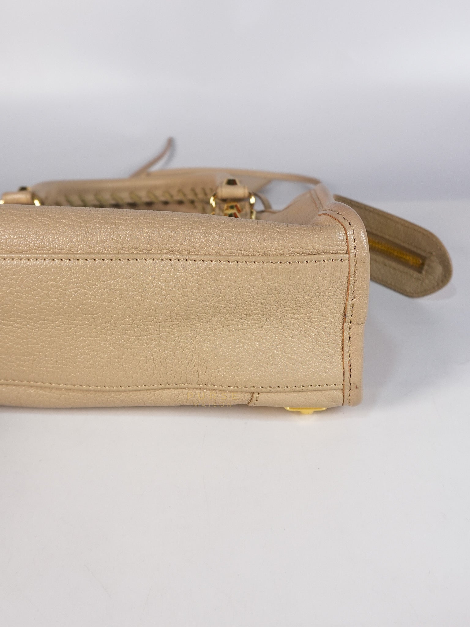 City Metallic Edge Mini in Beige Leather and Gold Hardware | Purse Maison Luxury Bags Shop