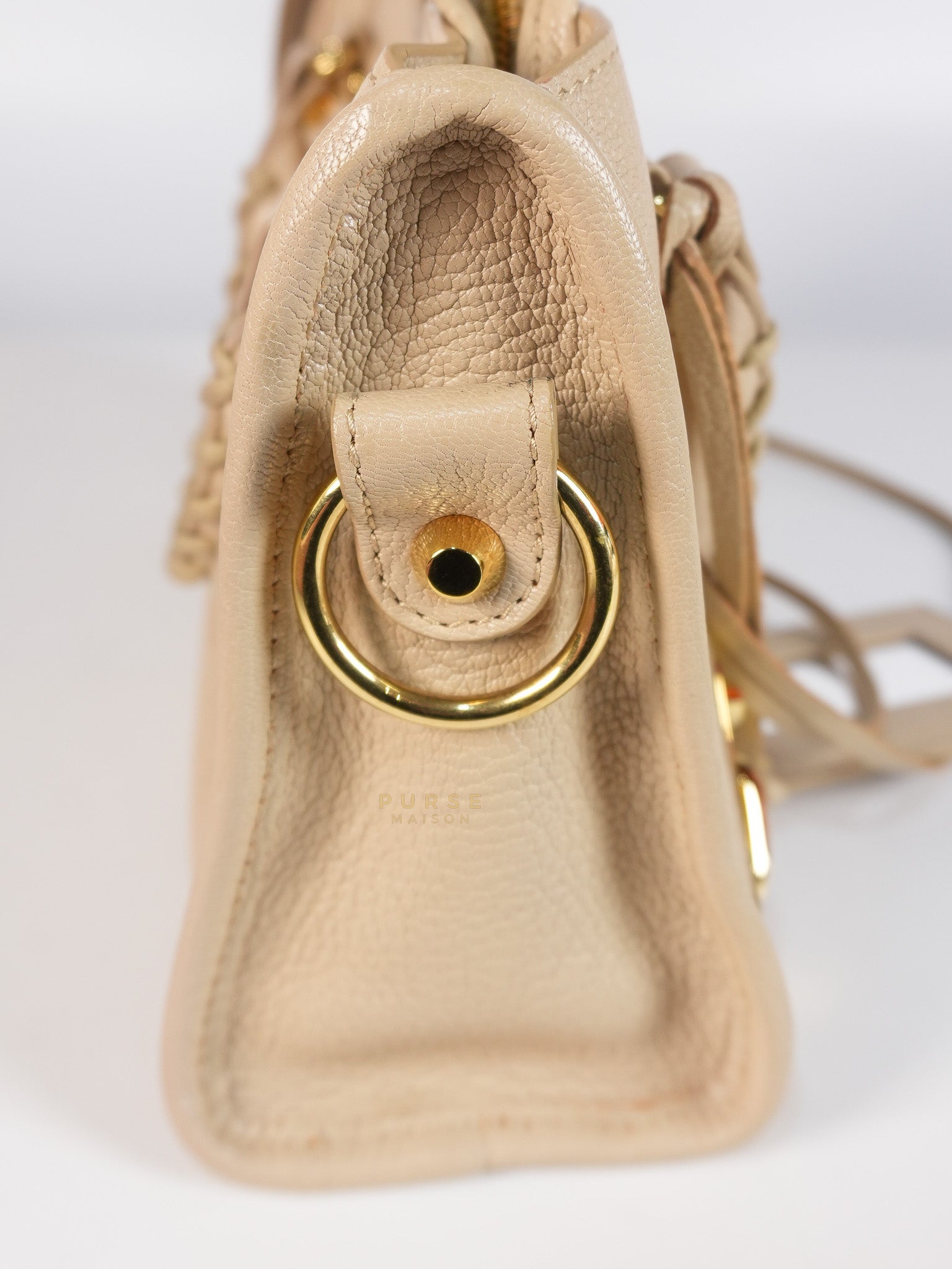City Metallic Edge Mini in Beige Leather and Gold Hardware | Purse Maison Luxury Bags Shop