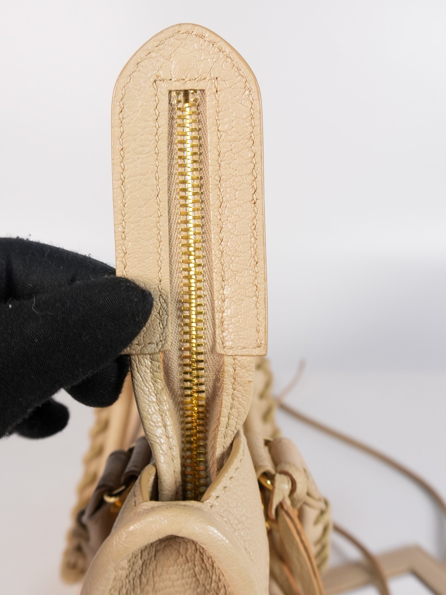 City Metallic Edge Mini in Beige Leather and Gold Hardware | Purse Maison Luxury Bags Shop