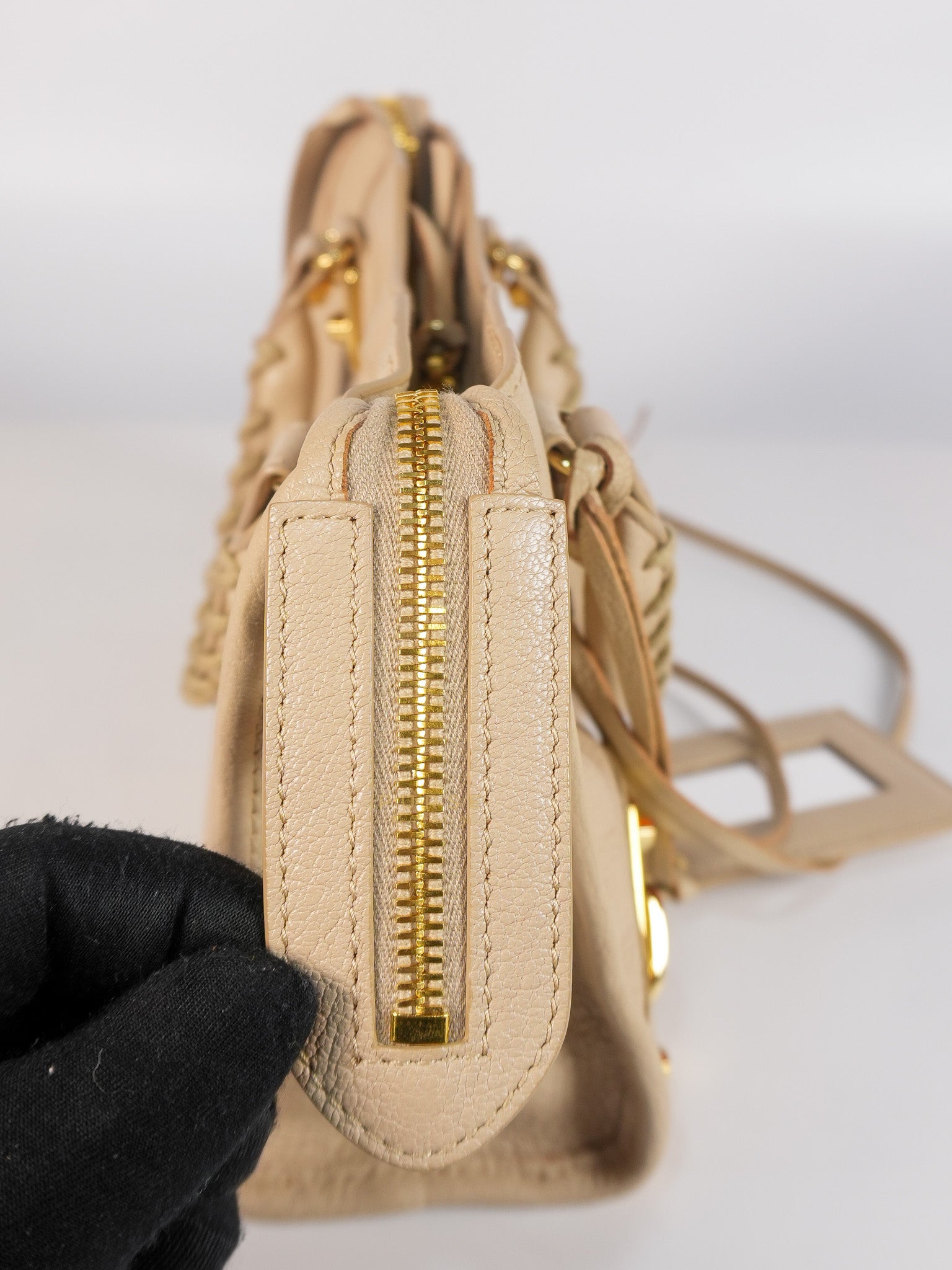 City Metallic Edge Mini in Beige Leather and Gold Hardware | Purse Maison Luxury Bags Shop