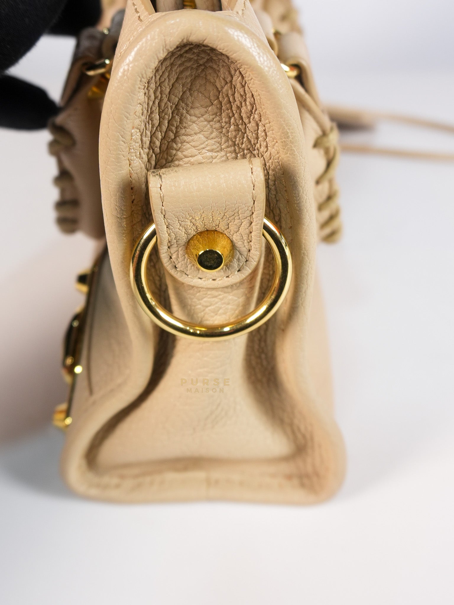 City Metallic Edge Mini in Beige Leather and Gold Hardware | Purse Maison Luxury Bags Shop
