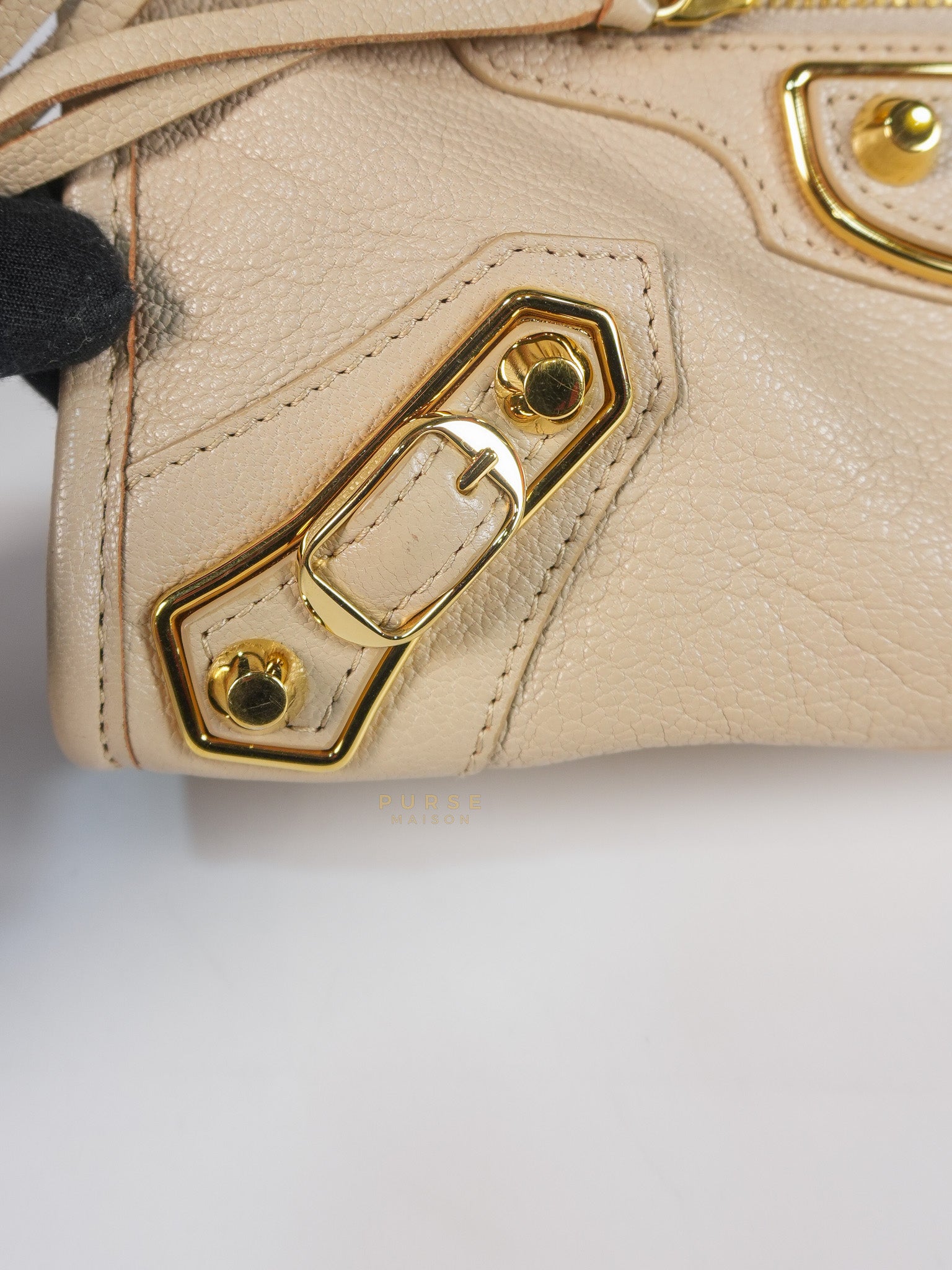 City Metallic Edge Mini in Beige Leather and Gold Hardware | Purse Maison Luxury Bags Shop