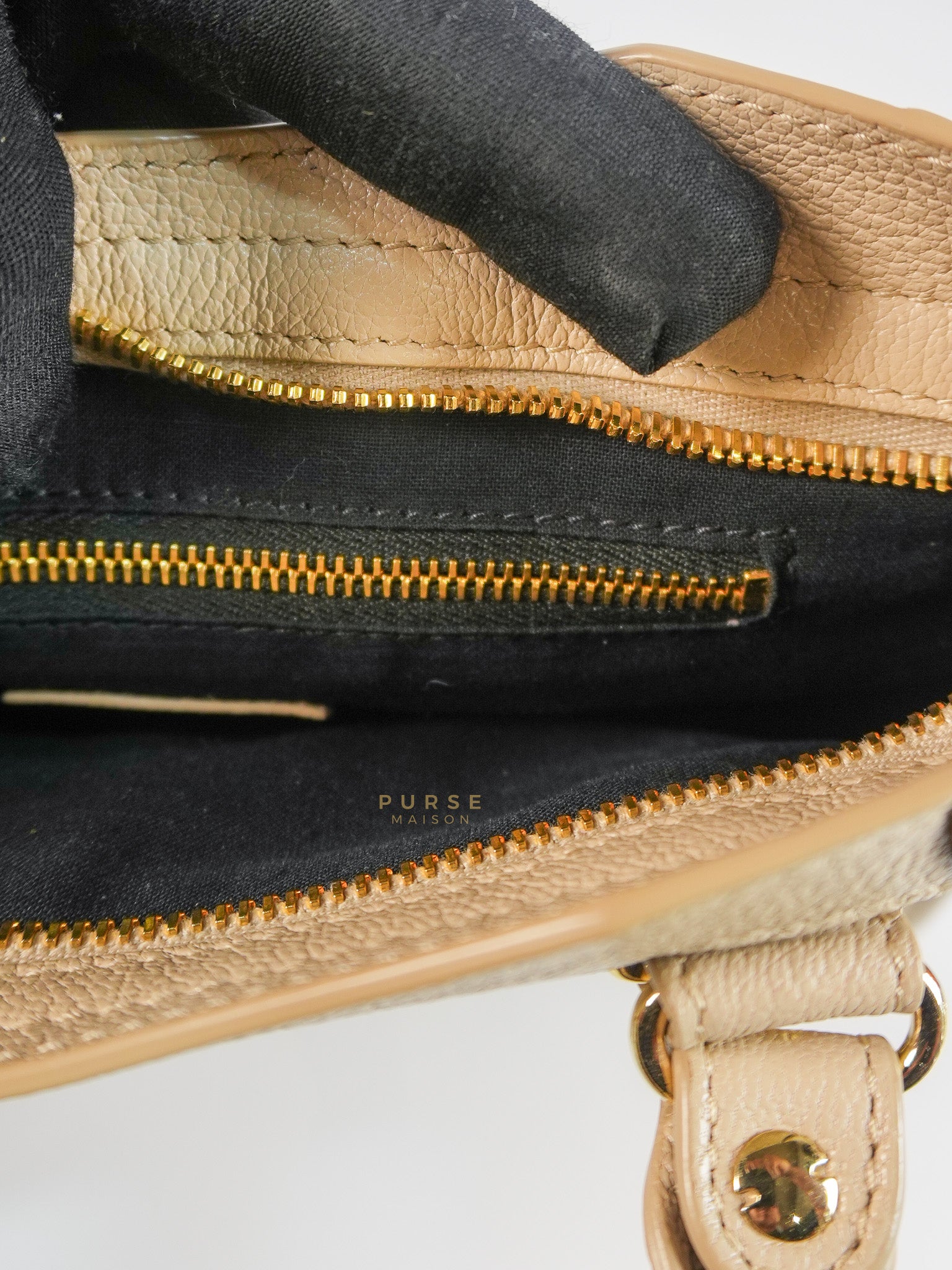 City Metallic Edge Mini in Beige Leather and Gold Hardware | Purse Maison Luxury Bags Shop
