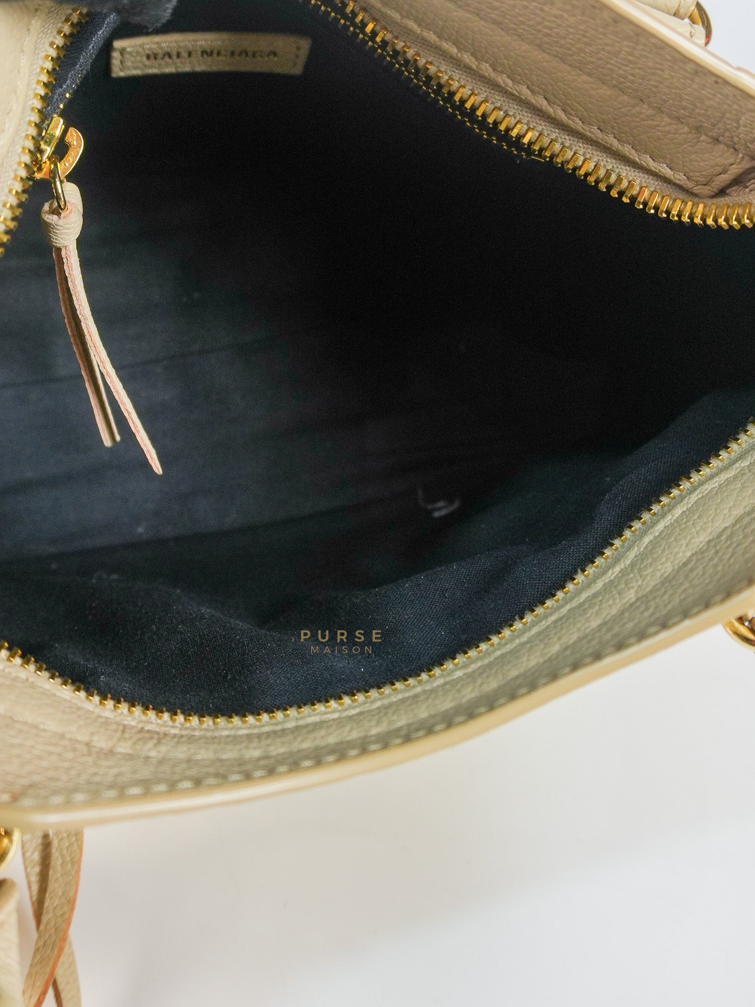 City Metallic Edge Mini in Beige Leather and Gold Hardware | Purse Maison Luxury Bags Shop