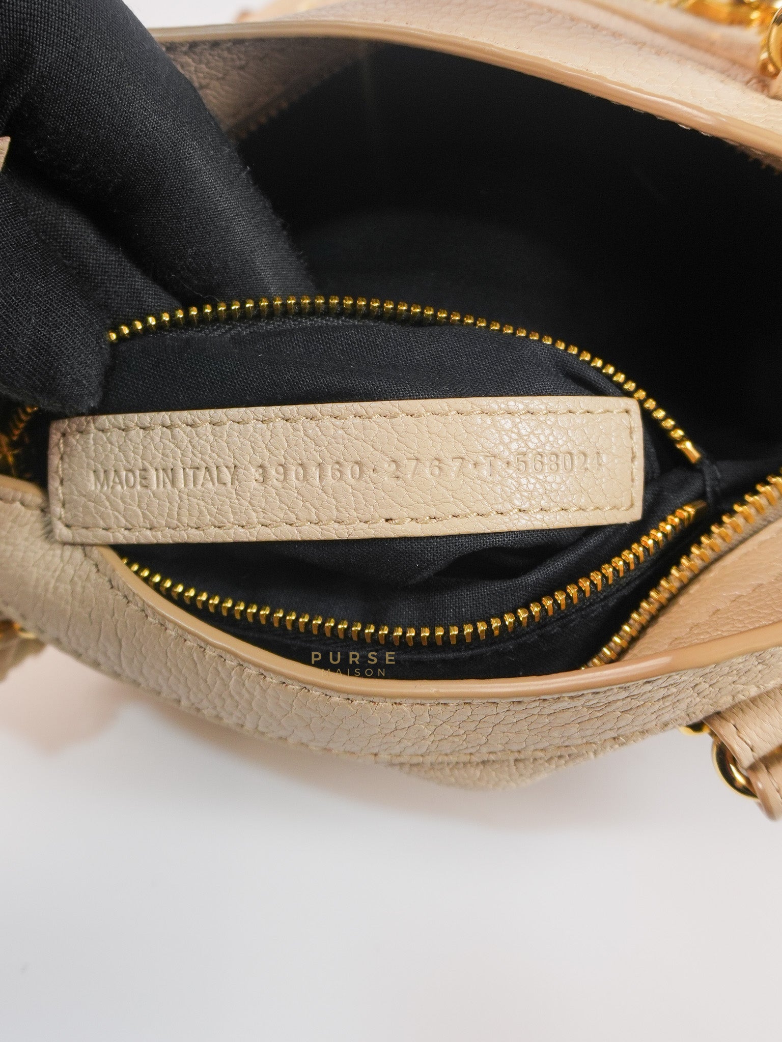 City Metallic Edge Mini in Beige Leather and Gold Hardware | Purse Maison Luxury Bags Shop