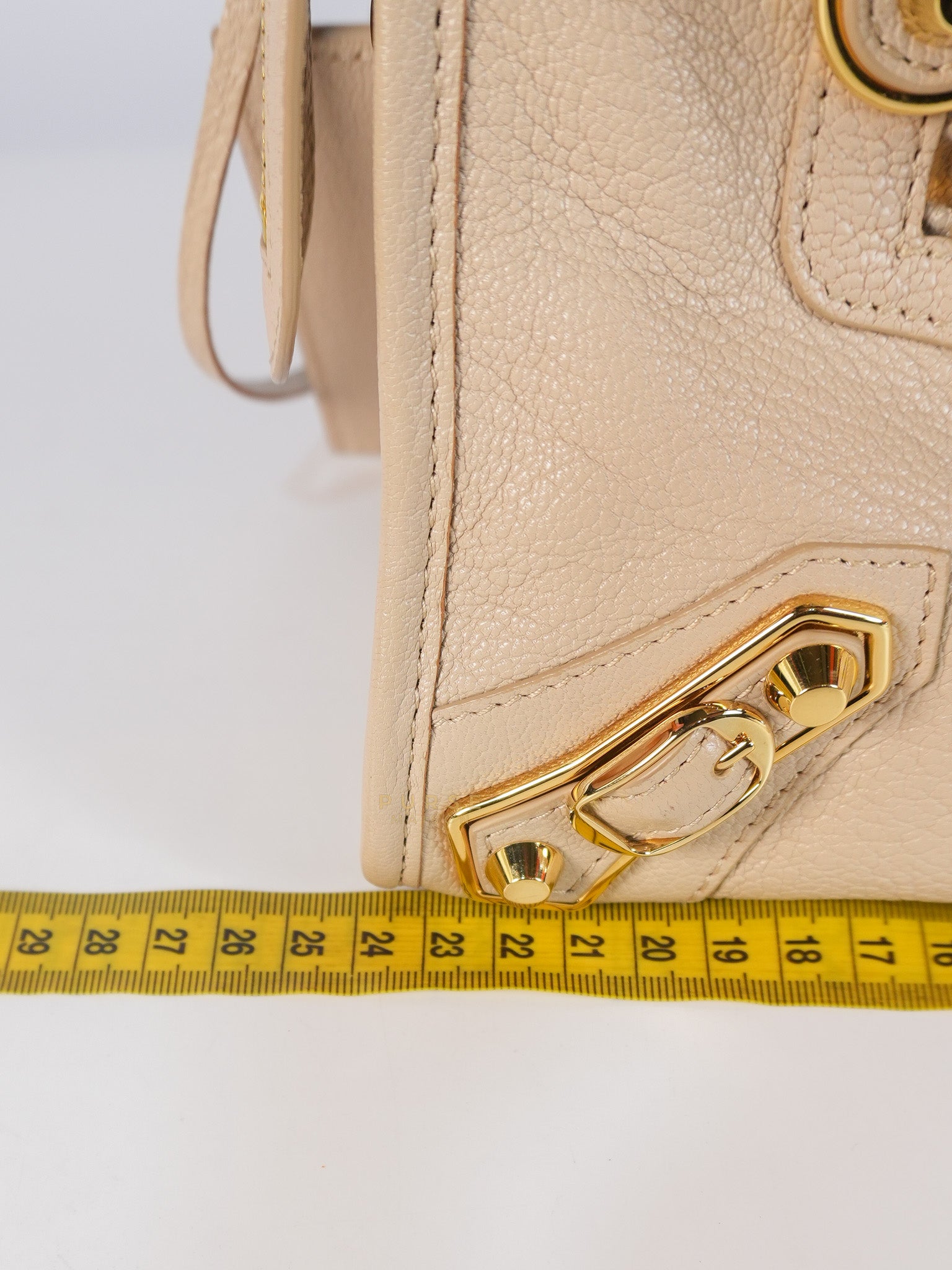City Metallic Edge Mini in Beige Leather and Gold Hardware | Purse Maison Luxury Bags Shop