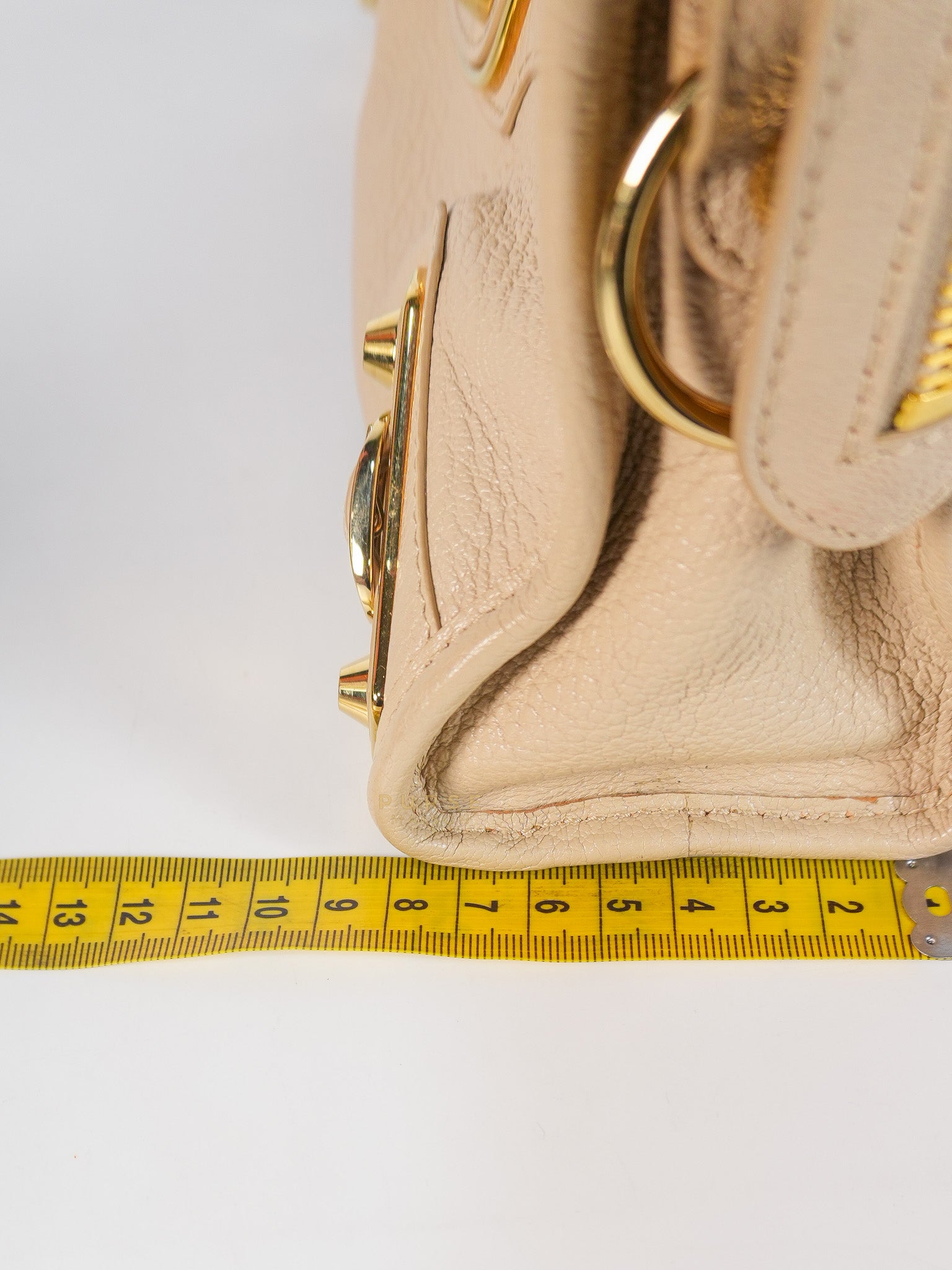 City Metallic Edge Mini in Beige Leather and Gold Hardware | Purse Maison Luxury Bags Shop