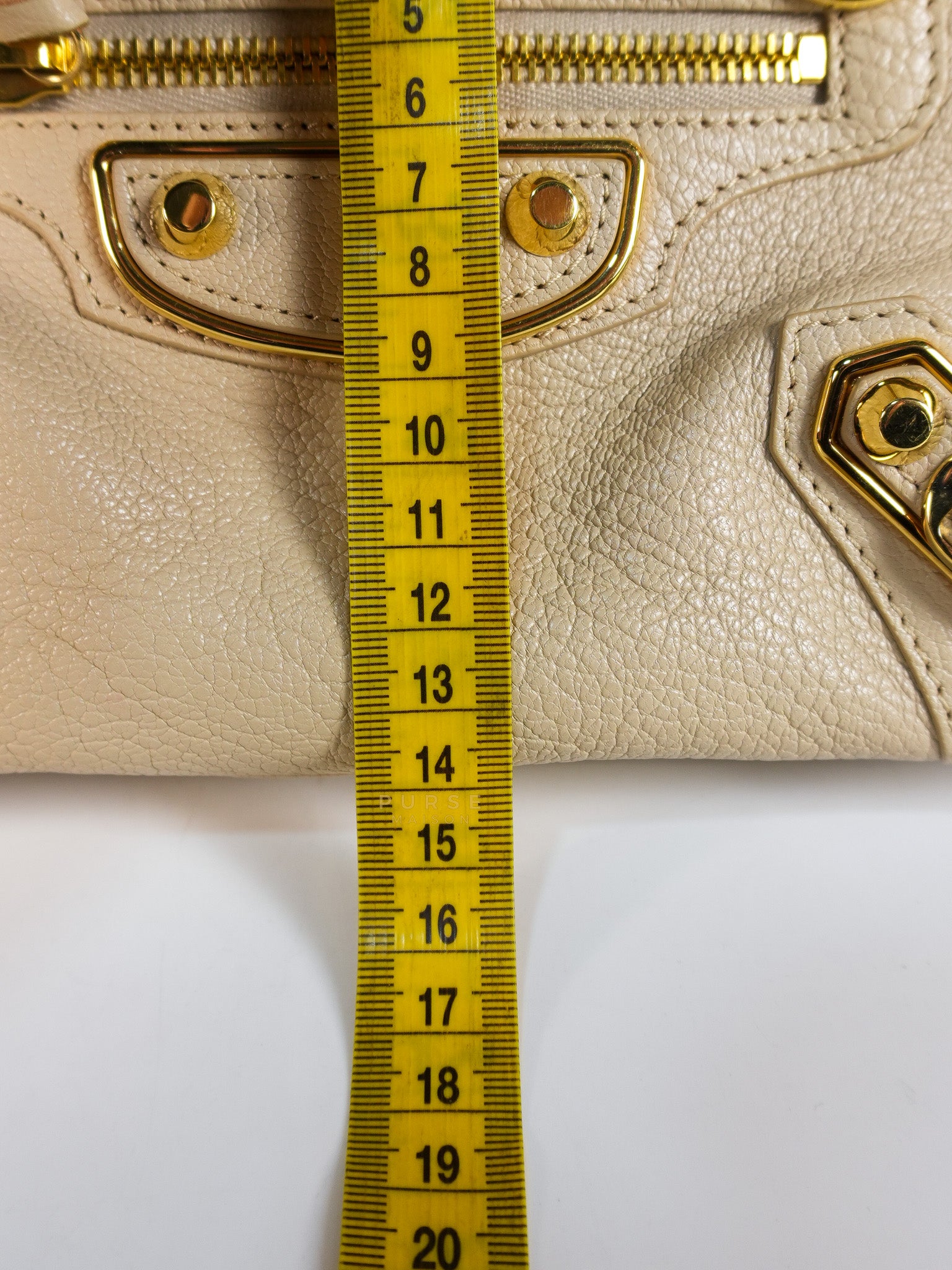 City Metallic Edge Mini in Beige Leather and Gold Hardware | Purse Maison Luxury Bags Shop