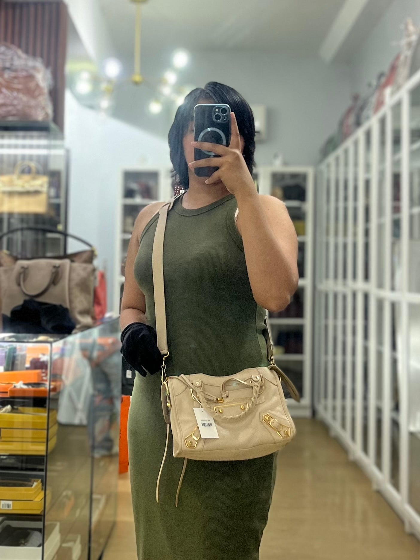 City Metallic Edge Mini in Beige Leather and Gold Hardware | Purse Maison Luxury Bags Shop