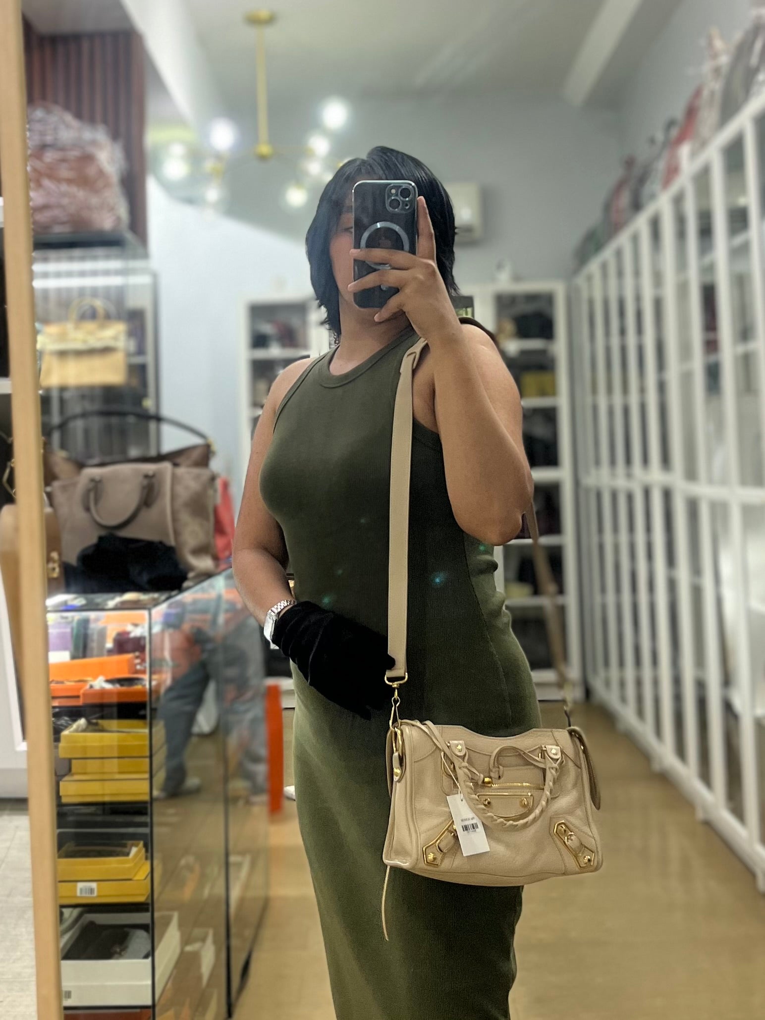 City Metallic Edge Mini in Beige Leather and Gold Hardware | Purse Maison Luxury Bags Shop