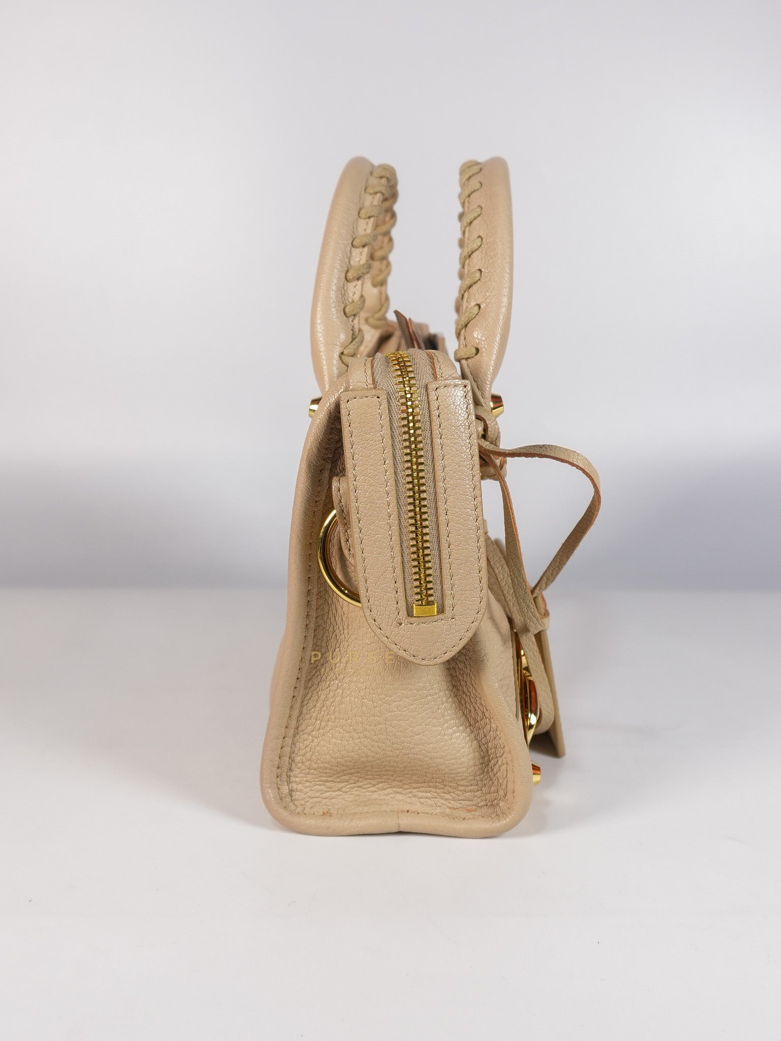 City Metallic Edge Mini in Beige Leather and Gold Hardware | Purse Maison Luxury Bags Shop