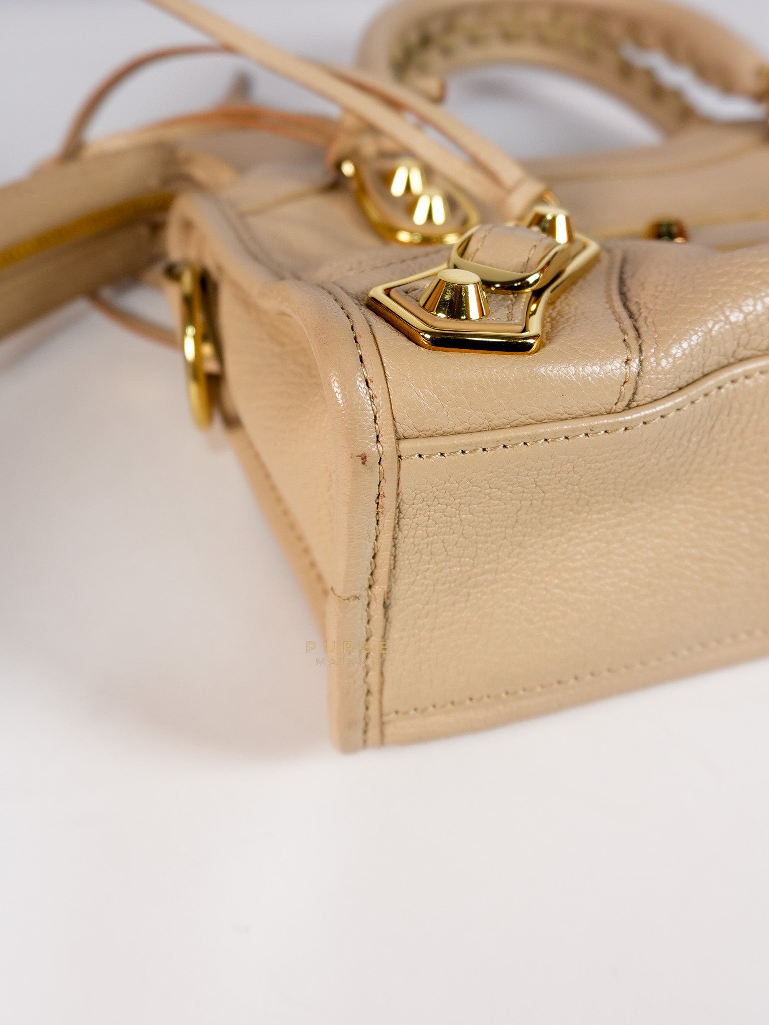 City Metallic Edge Mini in Beige Leather and Gold Hardware | Purse Maison Luxury Bags Shop