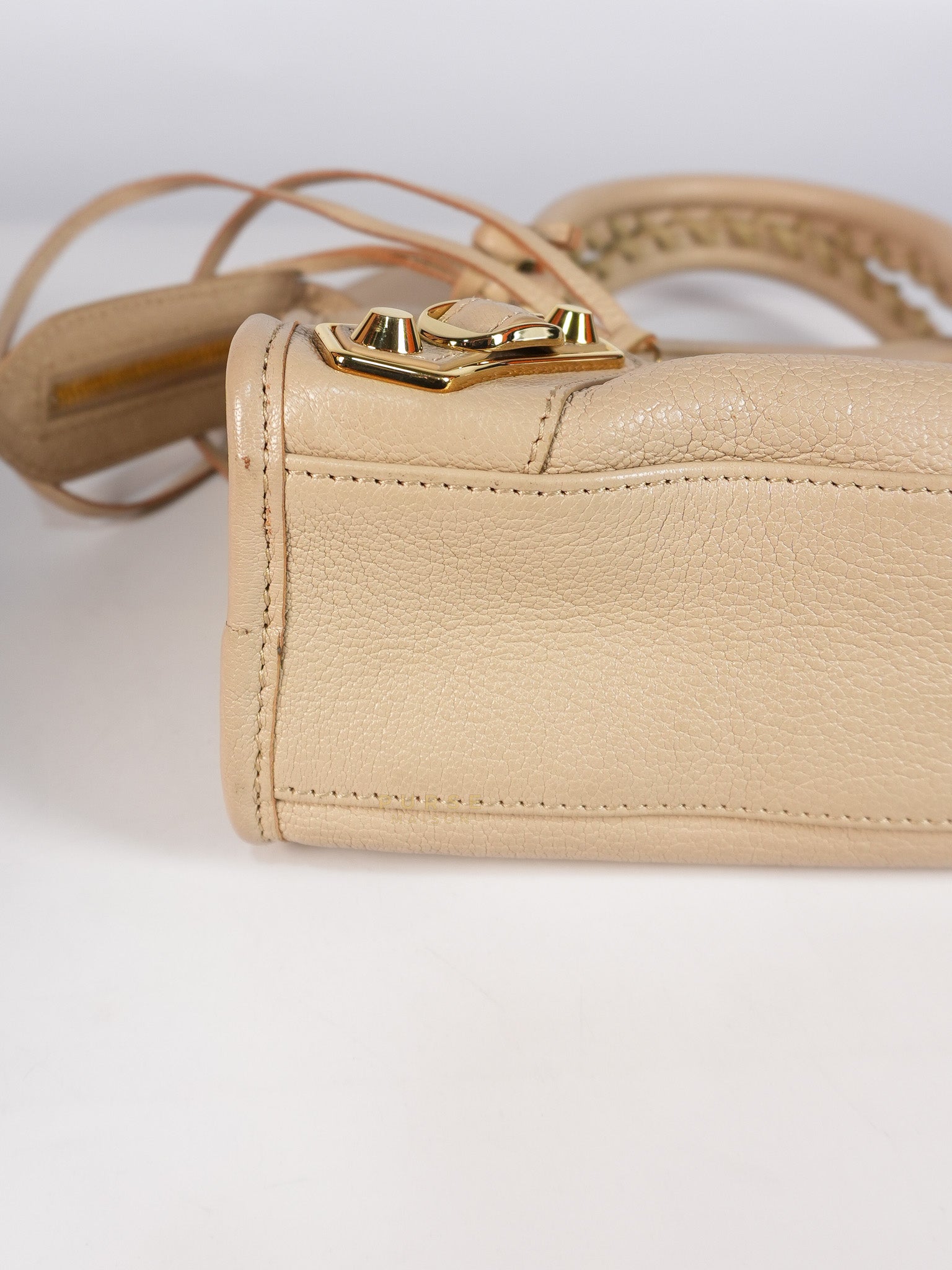 City Metallic Edge Mini in Beige Leather and Gold Hardware | Purse Maison Luxury Bags Shop