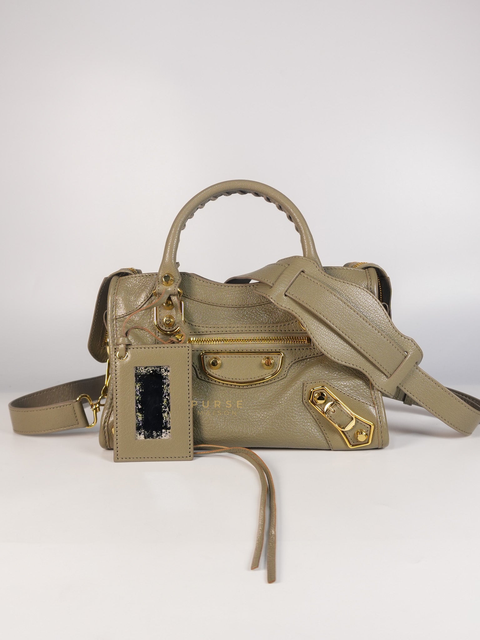 City Metallic Edge Mini in Mink Gray Leather & Gold Hardware | Purse Maison Luxury Bags Shop