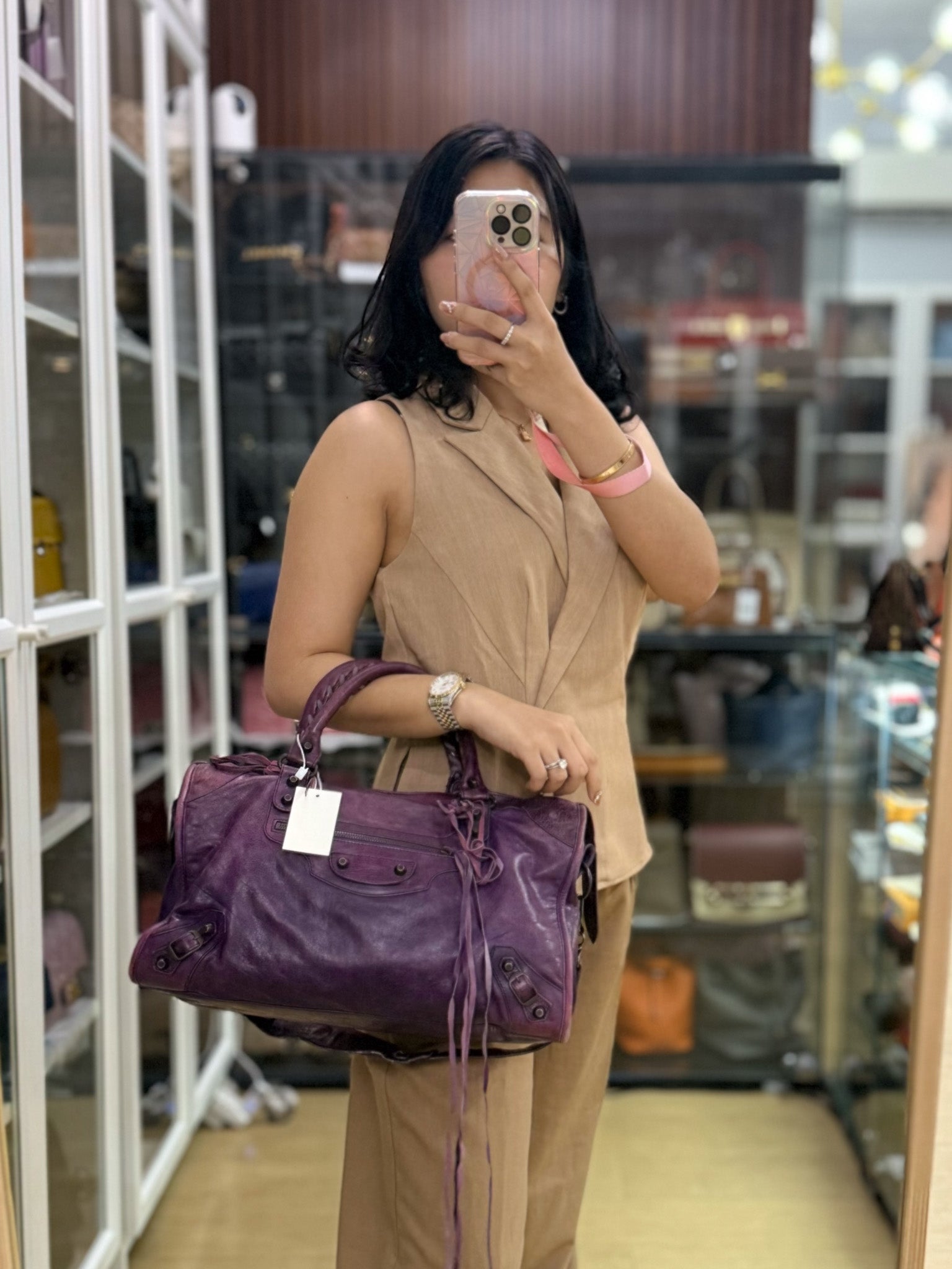 City Metallic Edge Purple (Medium) | Purse Maison Luxury Bags Shop