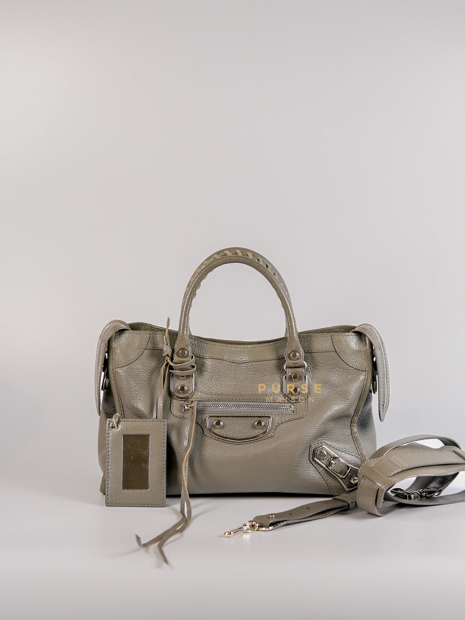 City Metallic Edge Small Dark Gray and Silver Hardware (chevre) | Purse Maison Luxury Bags Shop