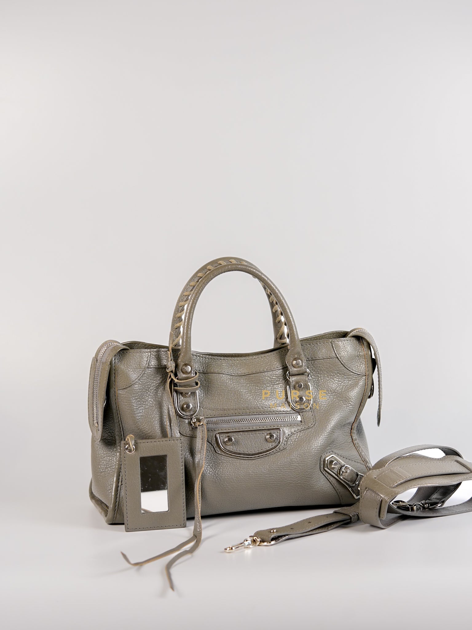 City Metallic Edge Small Dark Gray and Silver Hardware (chevre) | Purse Maison Luxury Bags Shop