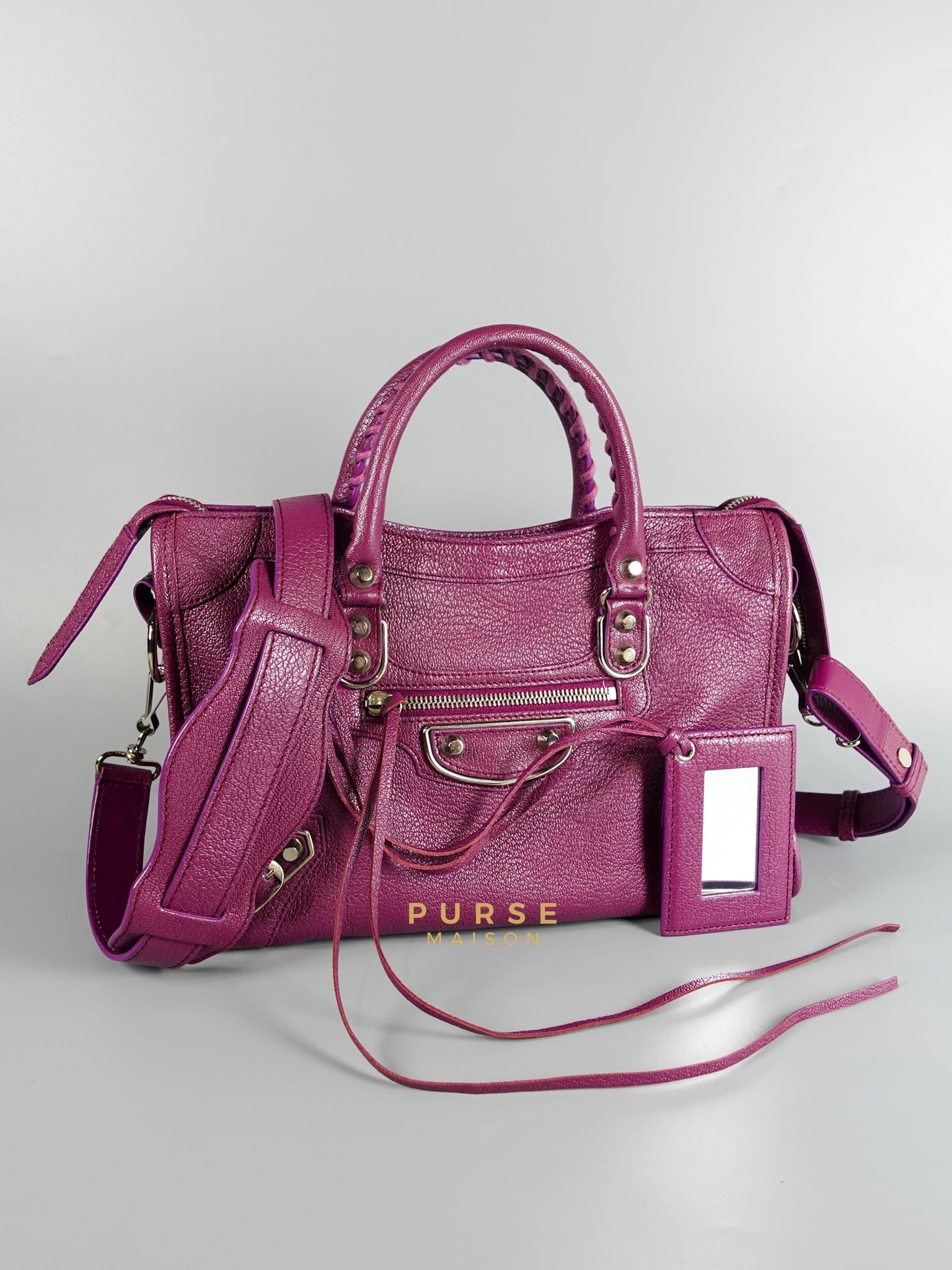 City Metallic Edge Small Purple Leather and Silver Hardware | Purse Maison Luxury Bags Shop