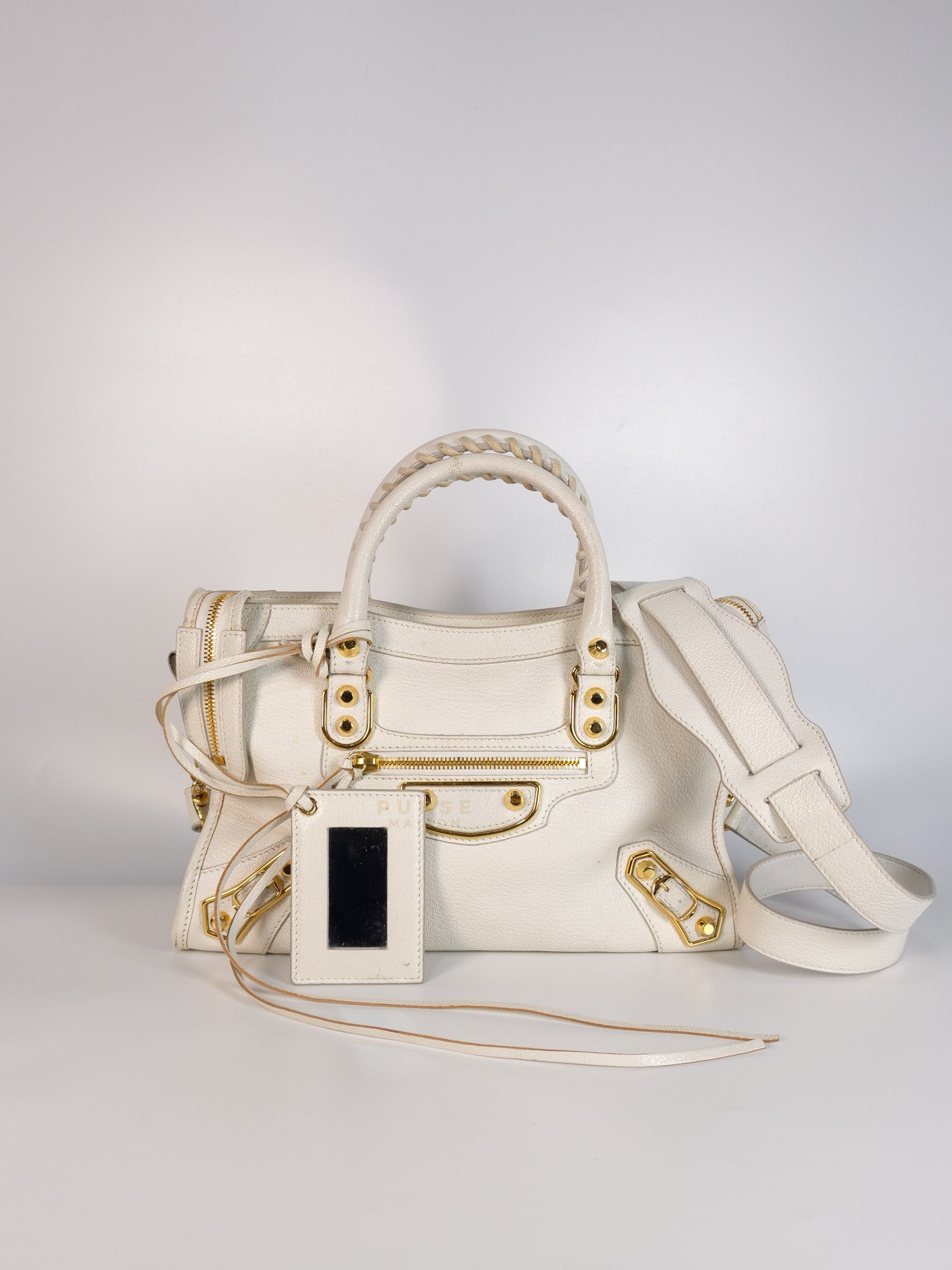 City Metallic Small Tote Bag In White | Purse Maison Luxury Bags Shop