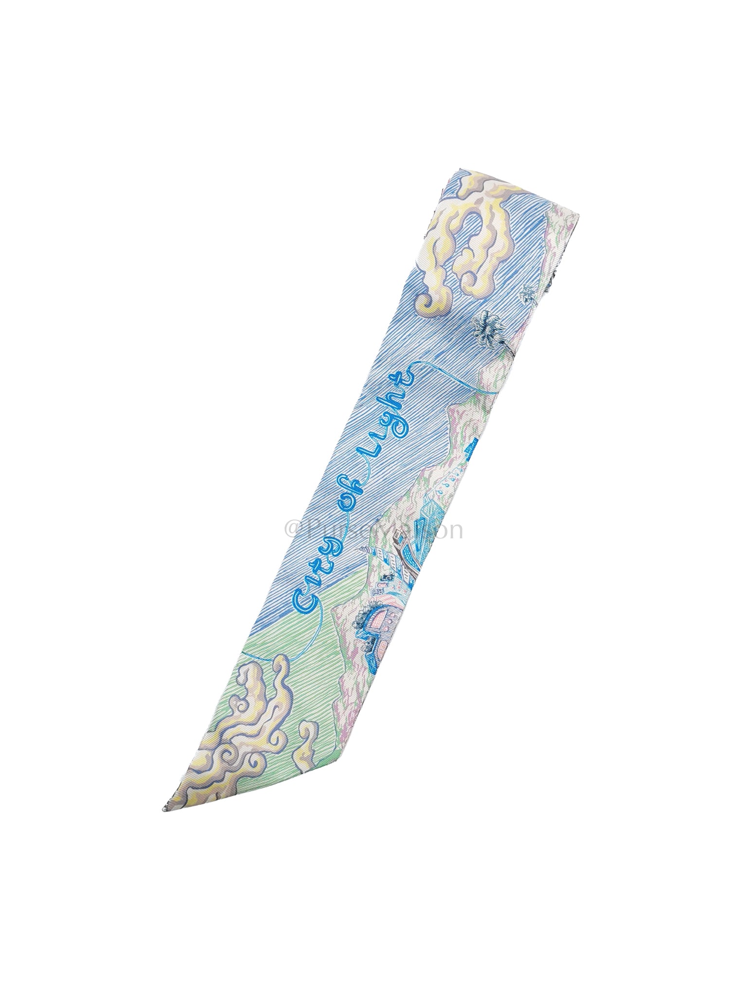 City of Light in Light Blue Silk Twilly | Purse Maison Luxury Bags Shop