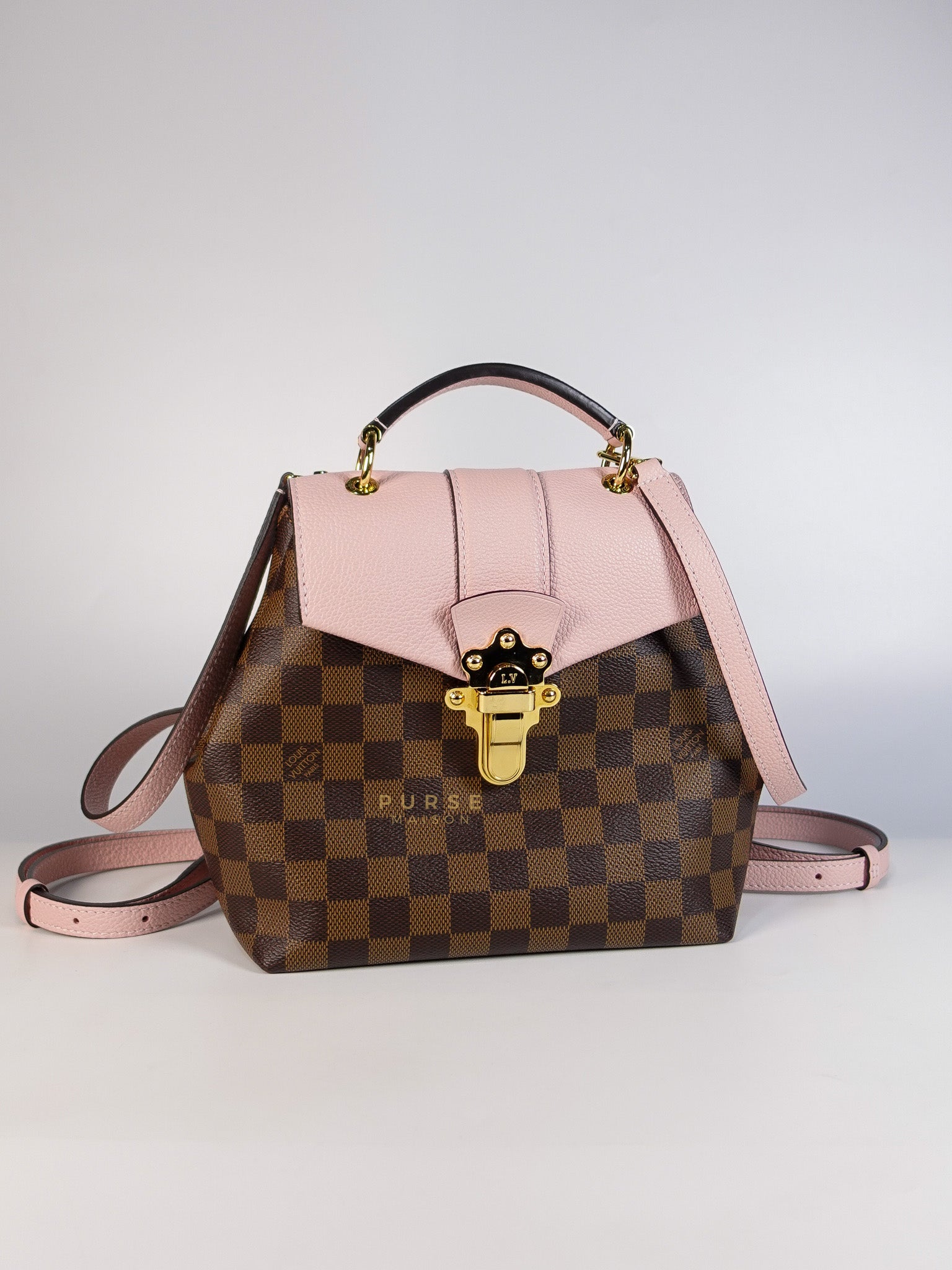 Clapton Back Pack In Brown & Pink Damier Ebene Canvas (Date Code: SR5109) | Purse Maison Luxury Bags Shop