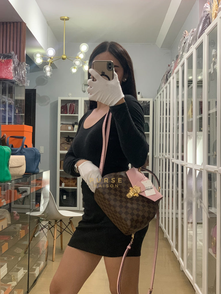 Clapton Back Pack In Brown & Pink Damier Ebene Canvas (Date Code: SR5109) | Purse Maison Luxury Bags Shop