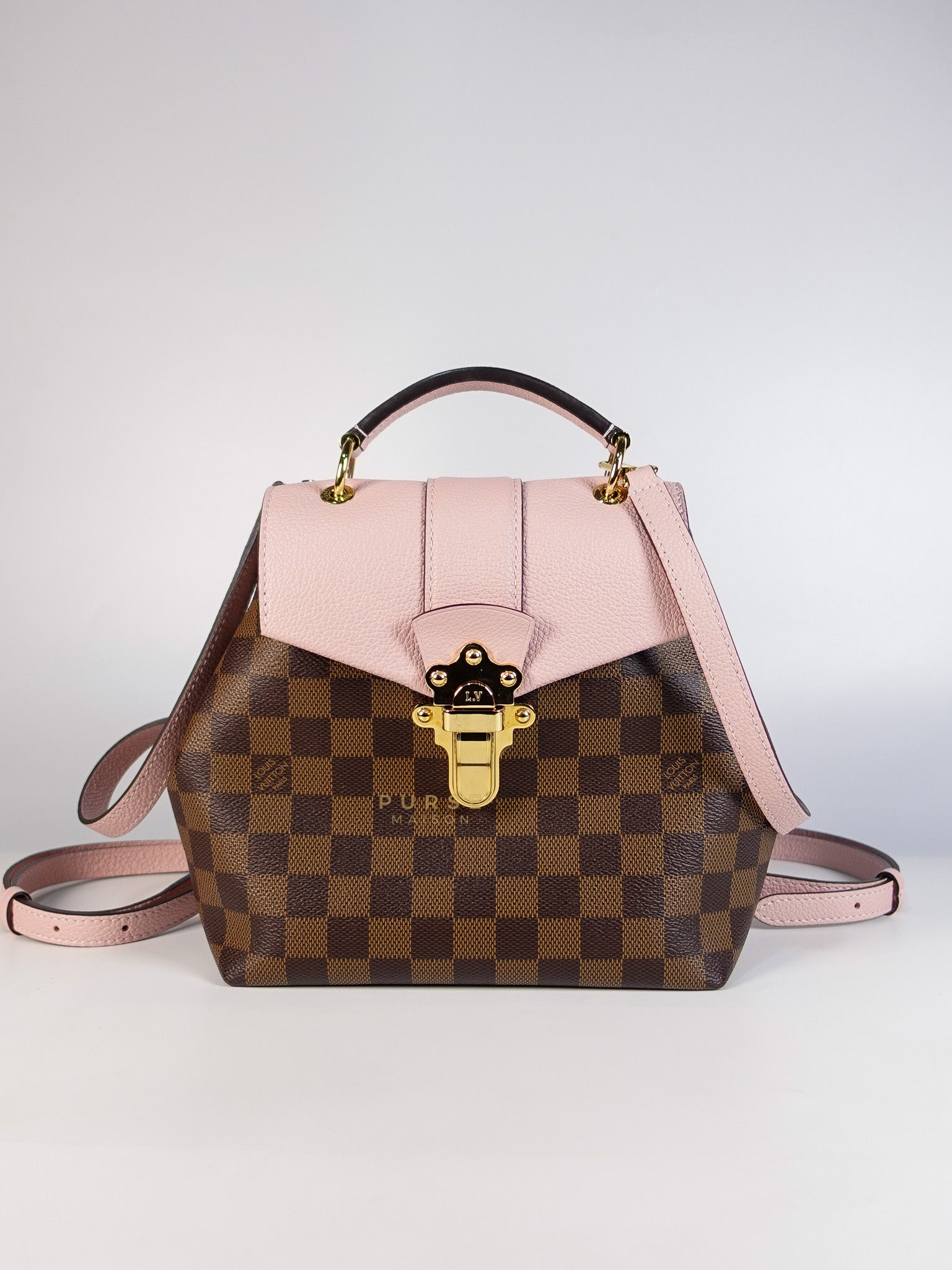 Clapton Back Pack In Brown & Pink Damier Ebene Canvas (Date Code: SR5109) | Purse Maison Luxury Bags Shop