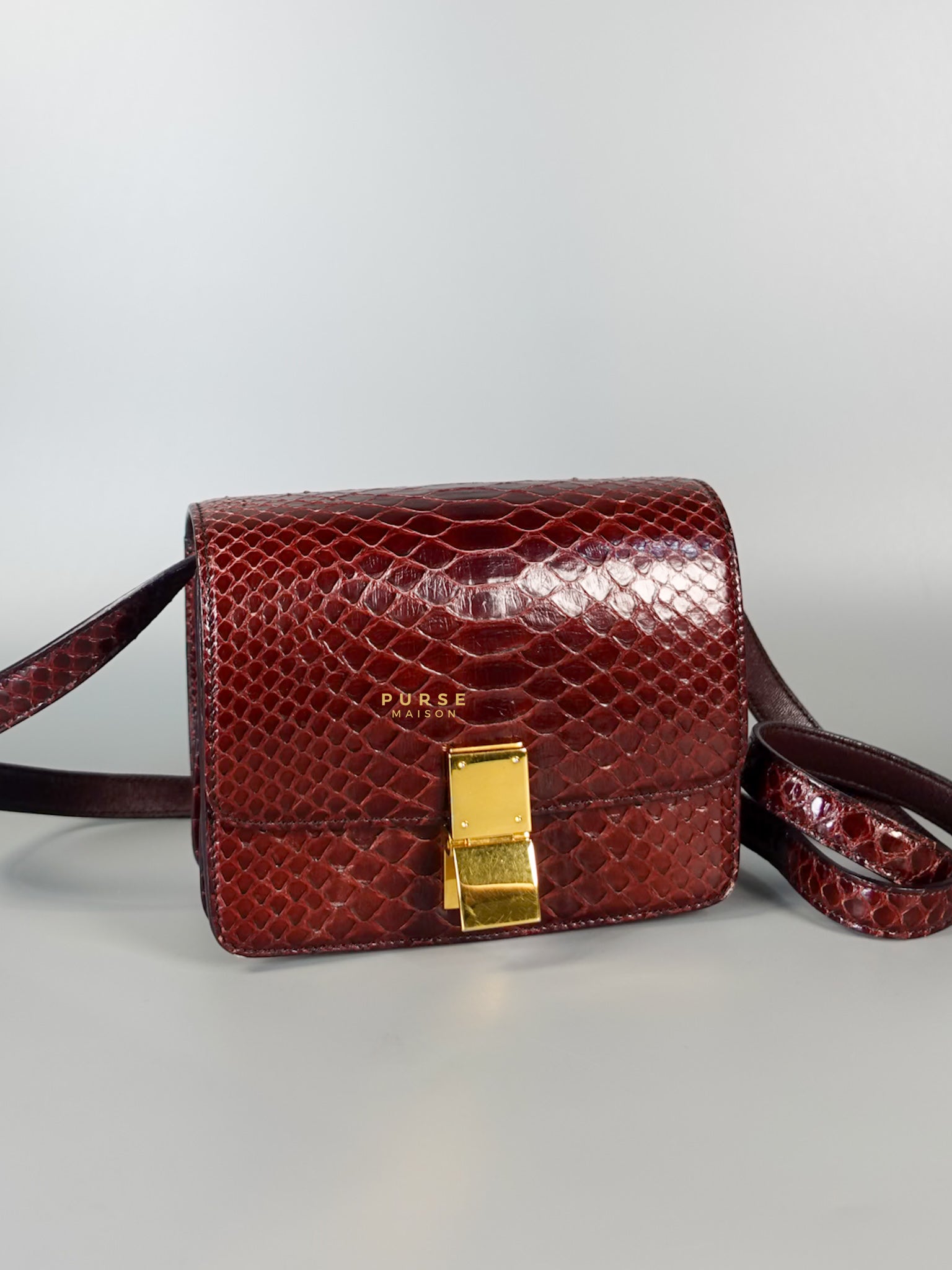 Classic Box Maroon Python Mini Shoulder Bag | Purse Maison Luxury Bags Shop