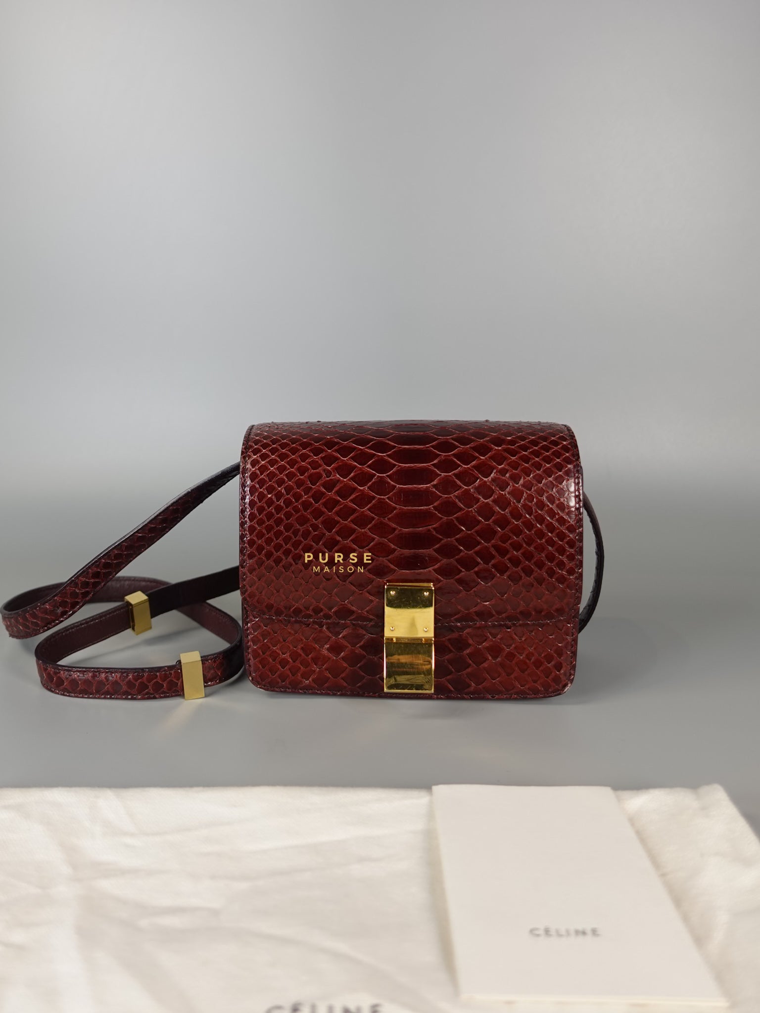 Classic Box Maroon Python Mini Shoulder Bag | Purse Maison Luxury Bags Shop