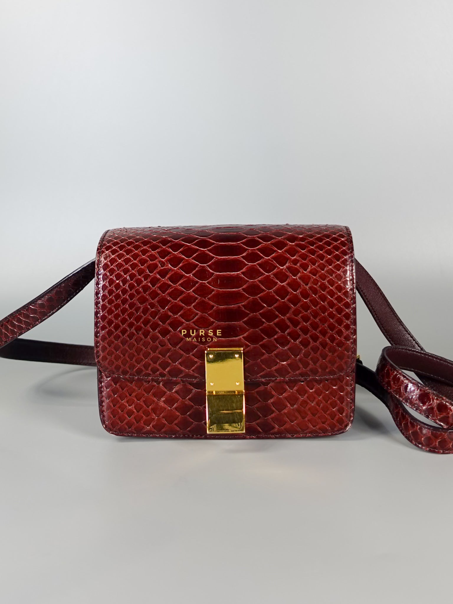 Classic Box Maroon Python Mini Shoulder Bag | Purse Maison Luxury Bags Shop