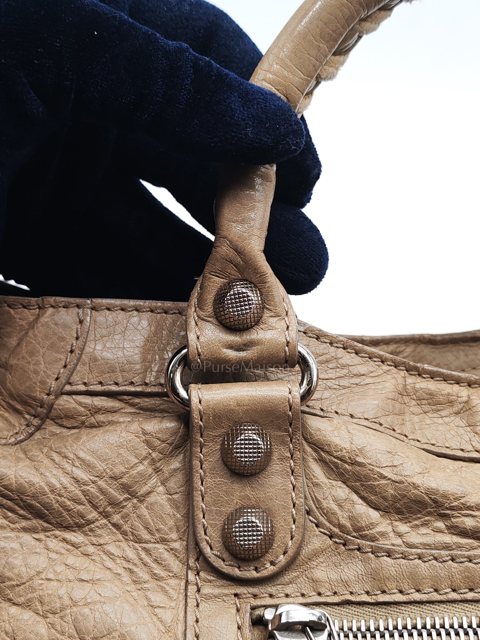 Classic City Bag Medium in Beige Lambskin Leather & Silver Hardware | Purse Maison Luxury Bags Shop