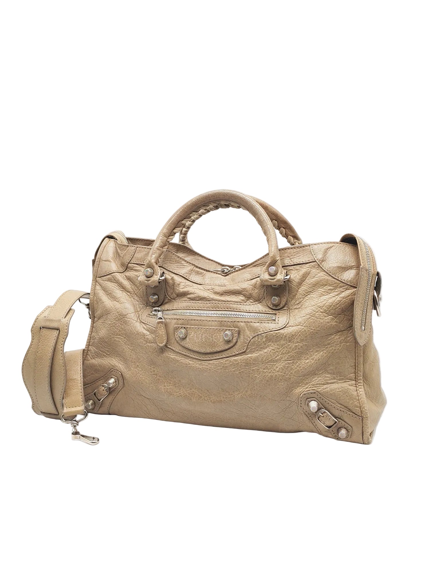 Classic City Bag Medium in Beige Lambskin Leather & Silver Hardware | Purse Maison Luxury Bags Shop