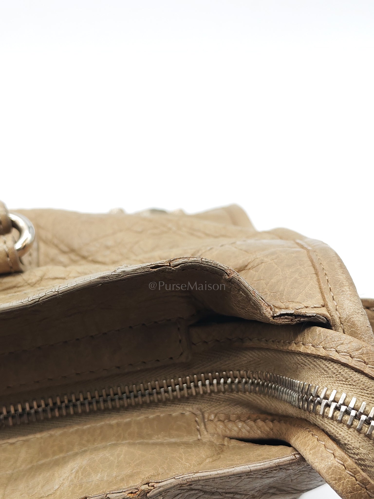 Classic City Bag Medium in Beige Lambskin Leather & Silver Hardware | Purse Maison Luxury Bags Shop