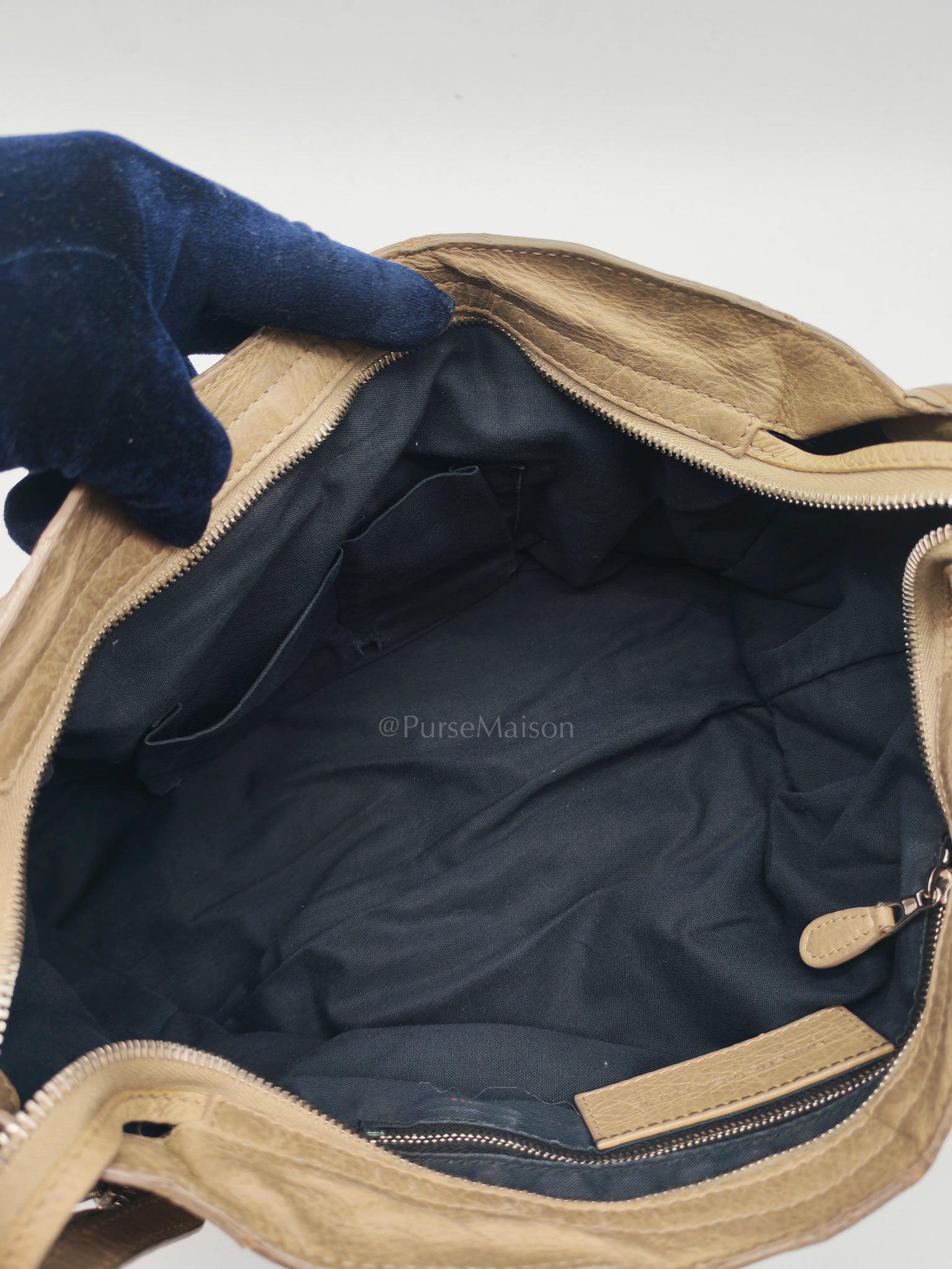 Classic City Bag Medium in Beige Lambskin Leather & Silver Hardware | Purse Maison Luxury Bags Shop