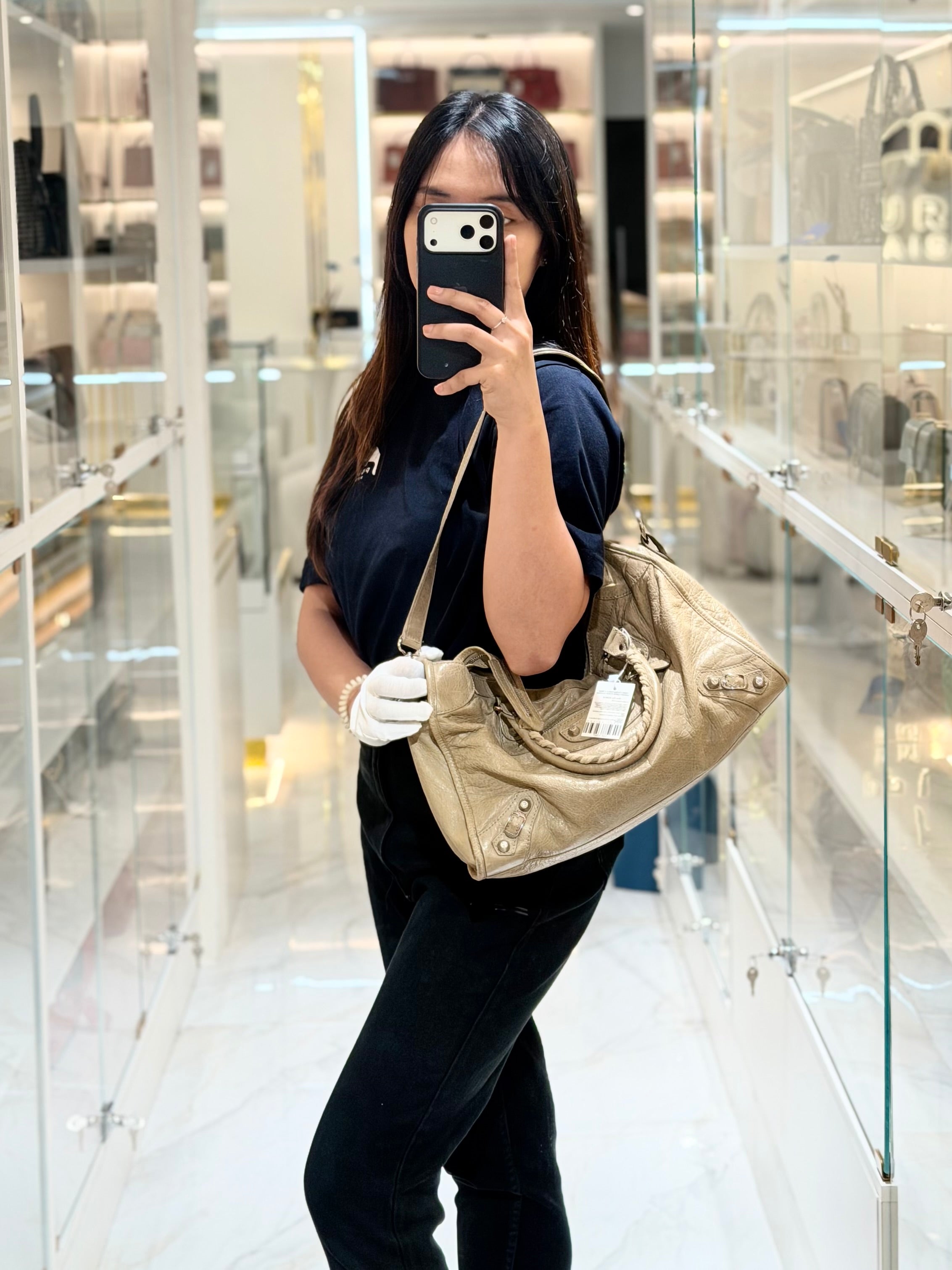 Classic City Bag Medium in Beige Lambskin Leather & Silver Hardware | Purse Maison Luxury Bags Shop