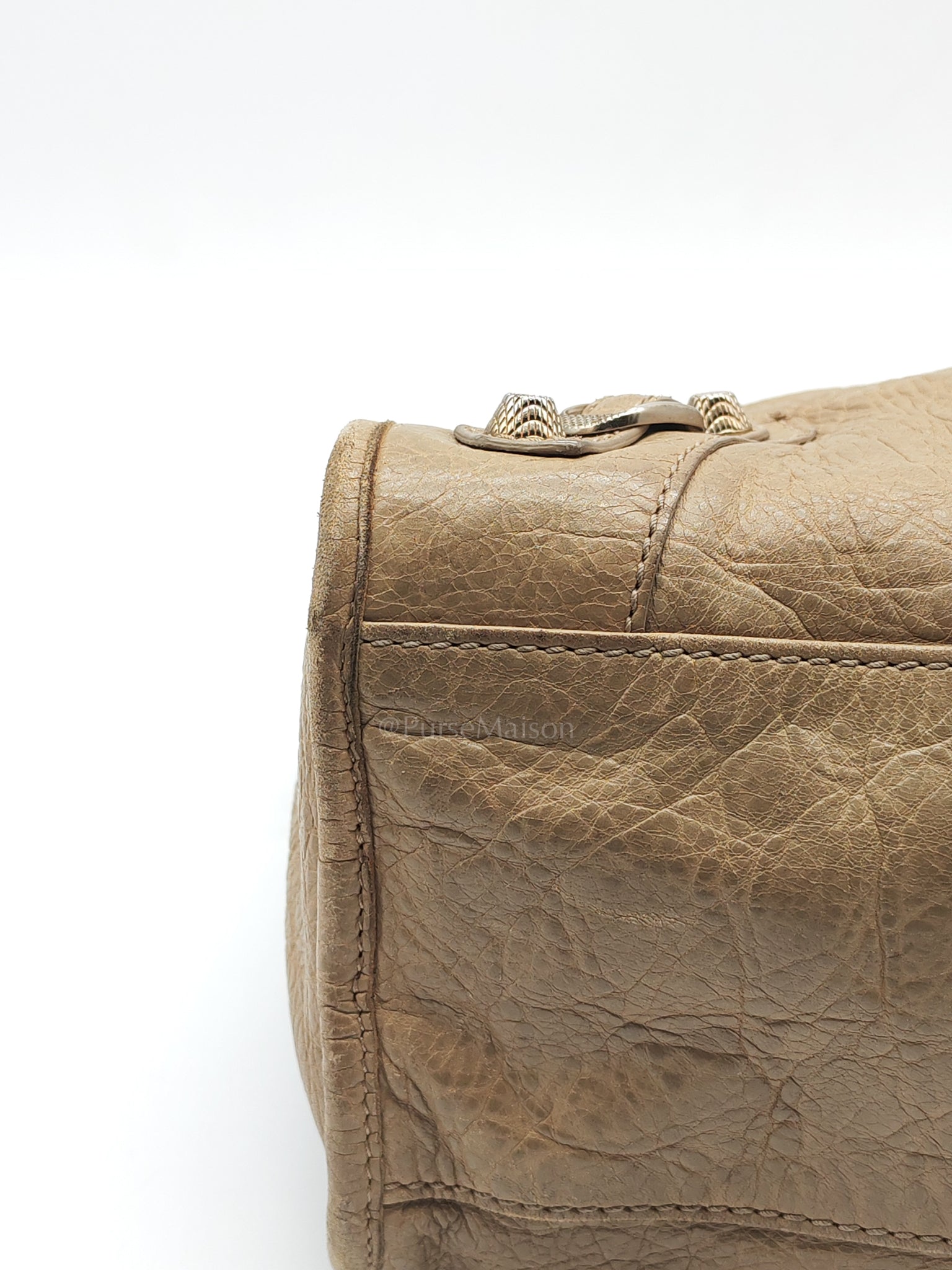 Classic City Bag Medium in Beige Lambskin Leather & Silver Hardware | Purse Maison Luxury Bags Shop