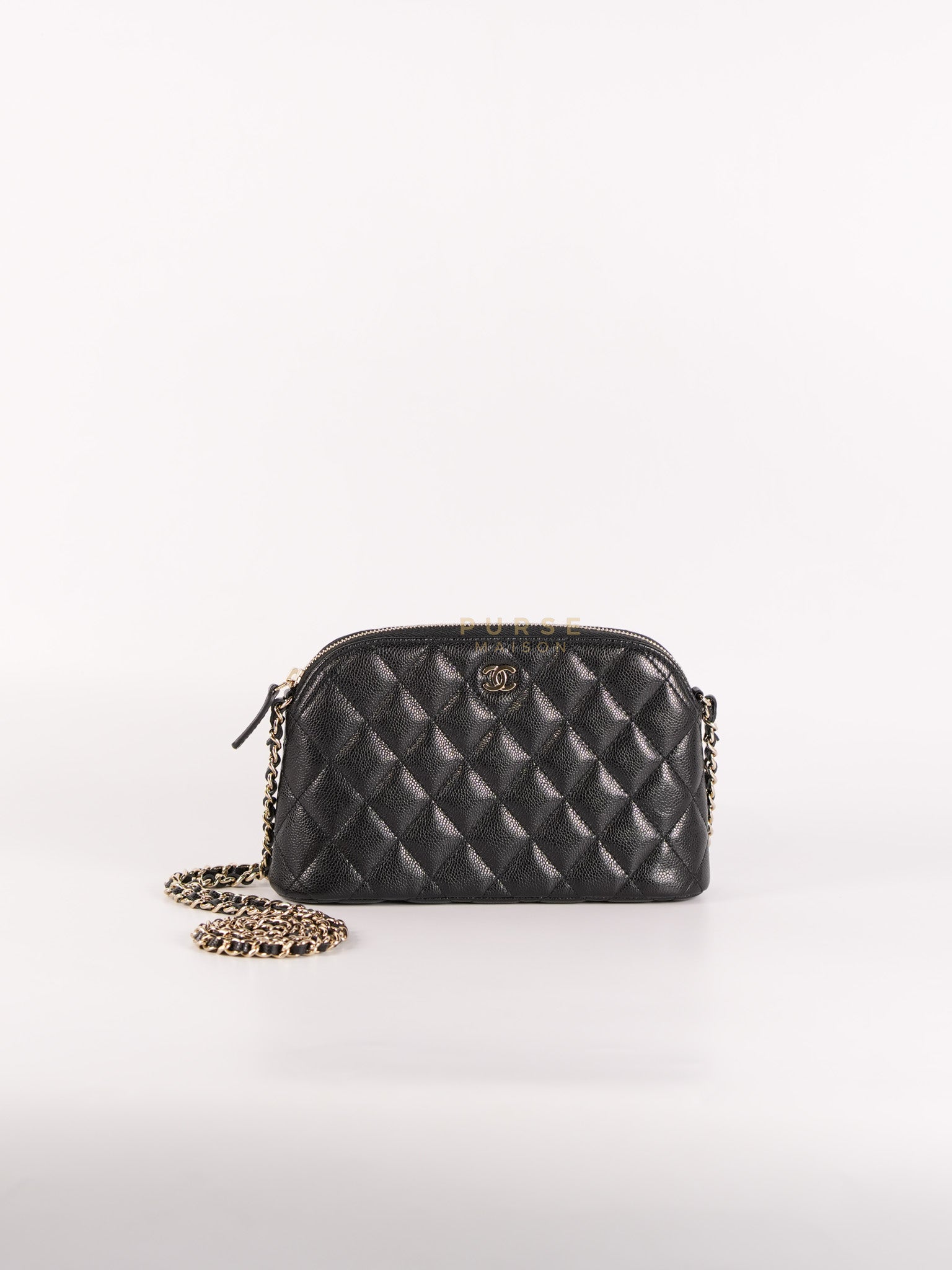 Classic Clutch on Chain in Black Caviar Leather and Gold Hardware (Microchip) | Purse Maison Luxury Bags Shop
