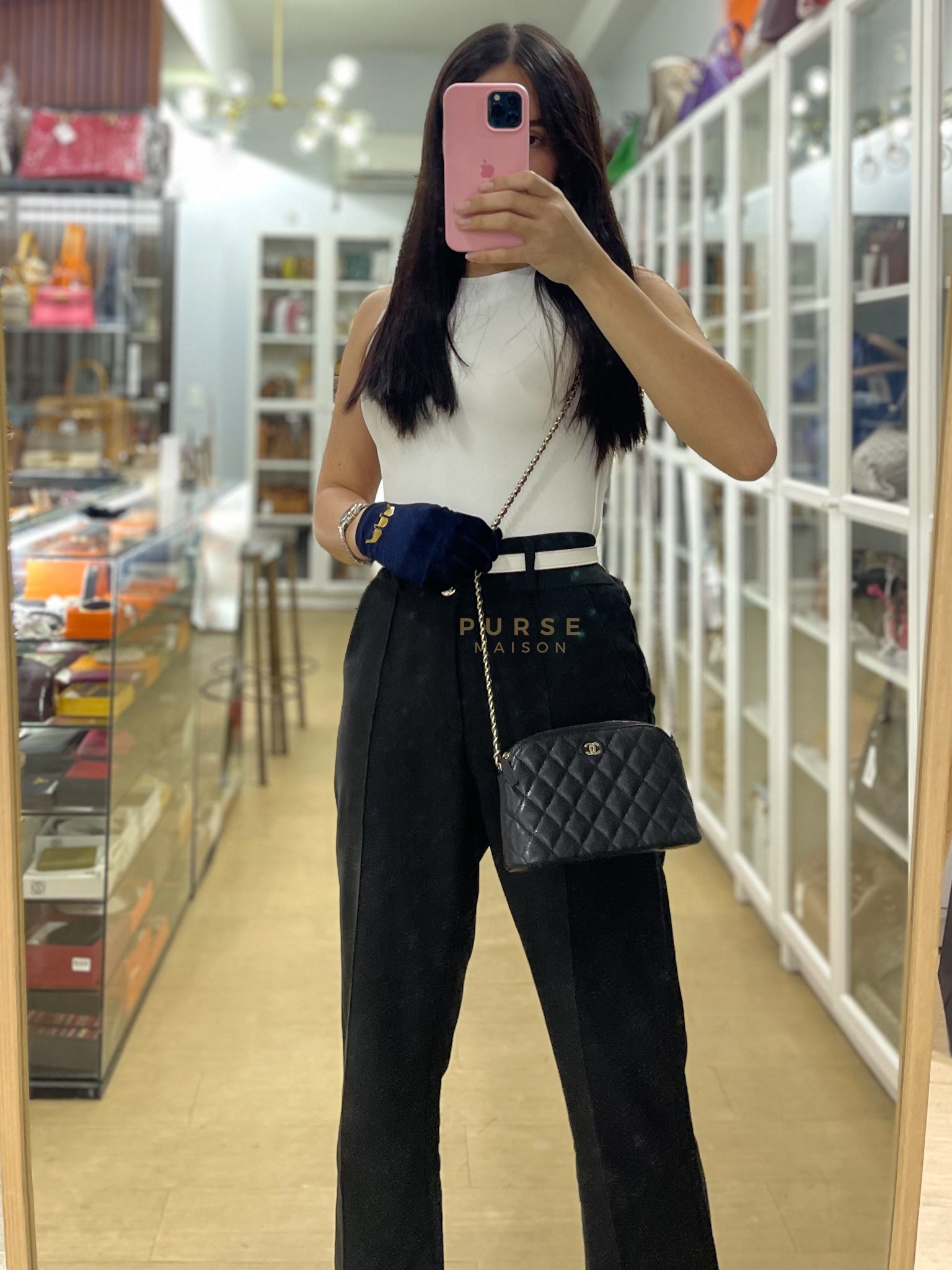 Classic Clutch on Chain in Black Caviar Leather and Gold Hardware (Microchip) | Purse Maison Luxury Bags Shop