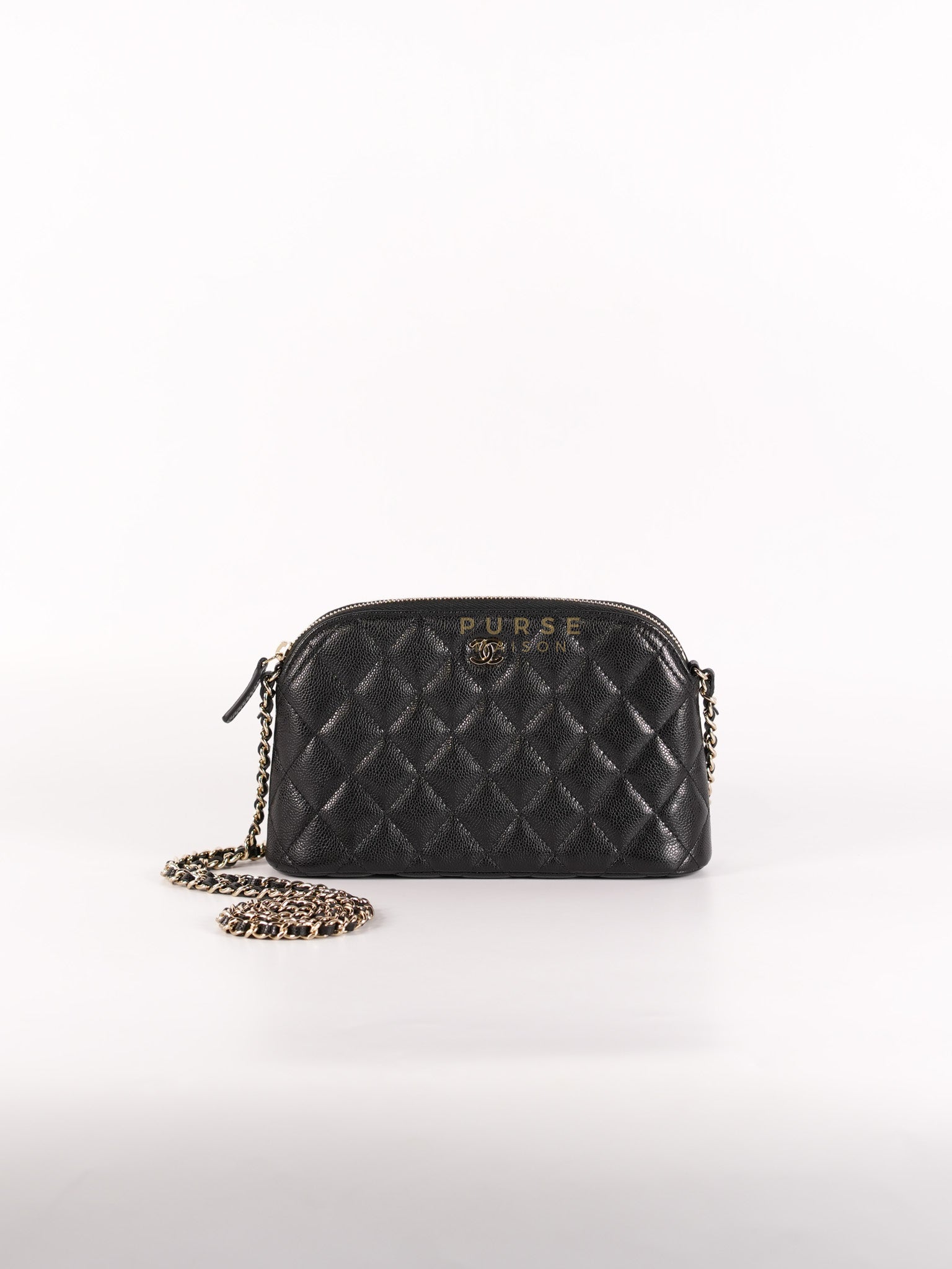 Classic Clutch on Chain in Black Caviar Leather and Gold Hardware (Microchip) | Purse Maison Luxury Bags Shop